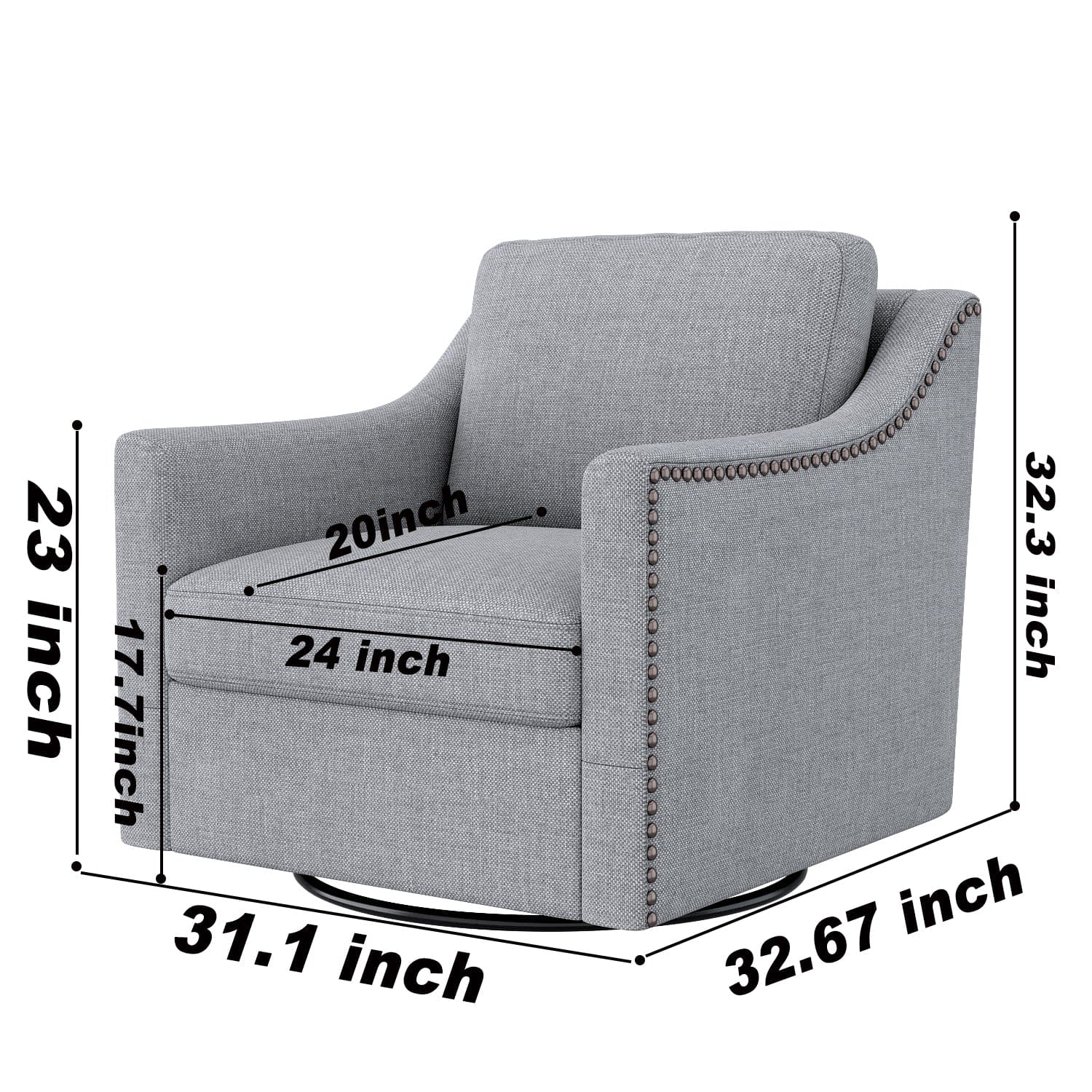 360 Degree Swivel Armchair Cotton linen skin-friendly fabric Ergonomic design Brass nail decorative armchair Living room chairs Bedroom chairs Living room chairs Black legs Suitable for indoor homes