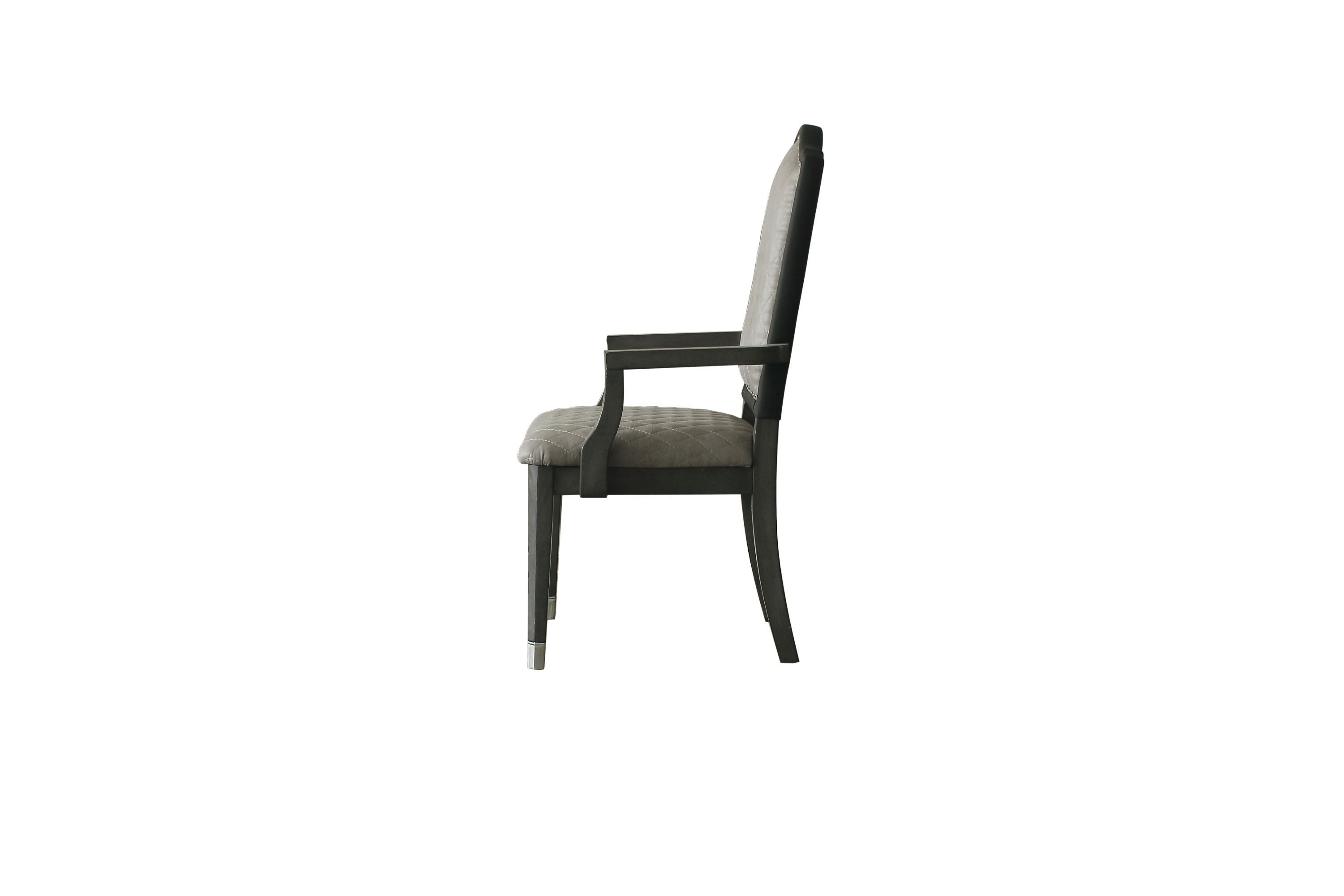 ACME House Beatrice Arm Chair, Two Tone Beige Fabric & Charcoal Finish 68813