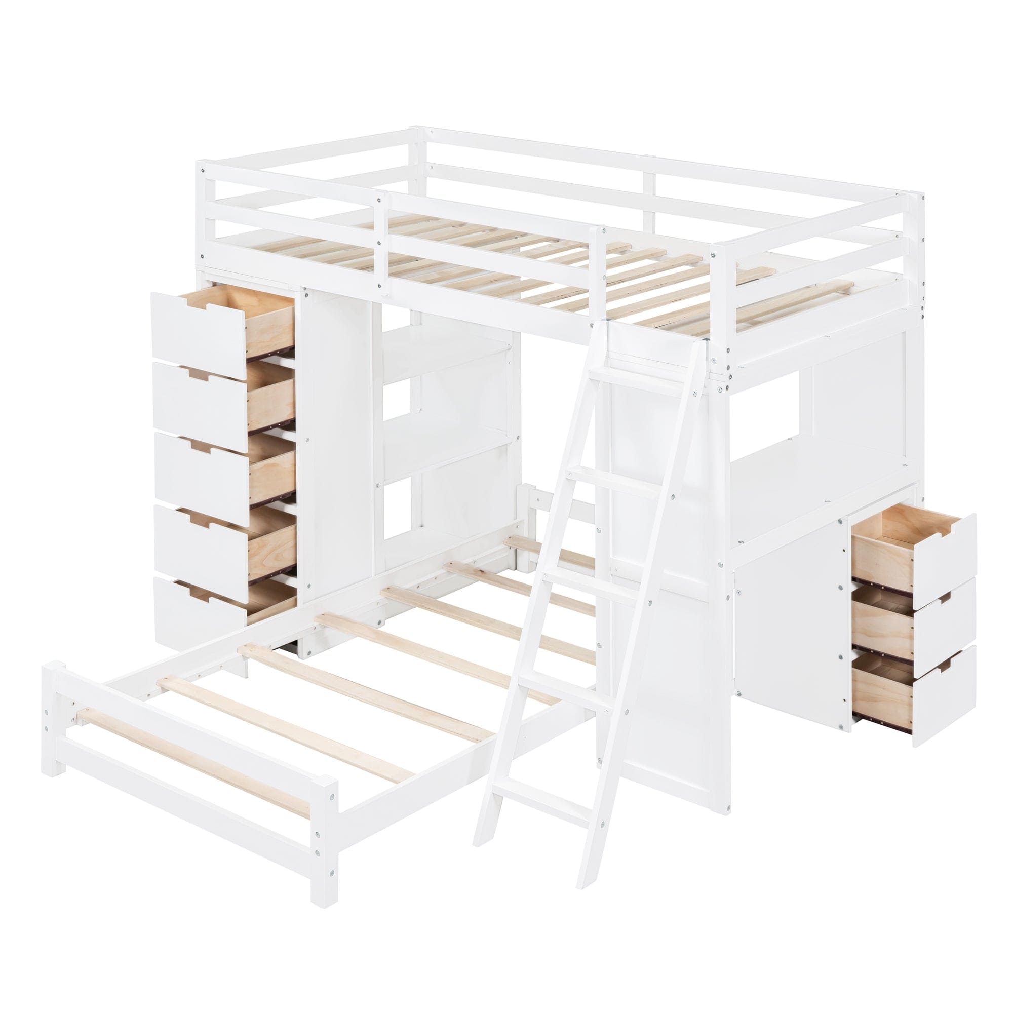 Twin over Twin Bunk Bed with LED Light and USB Ports, White