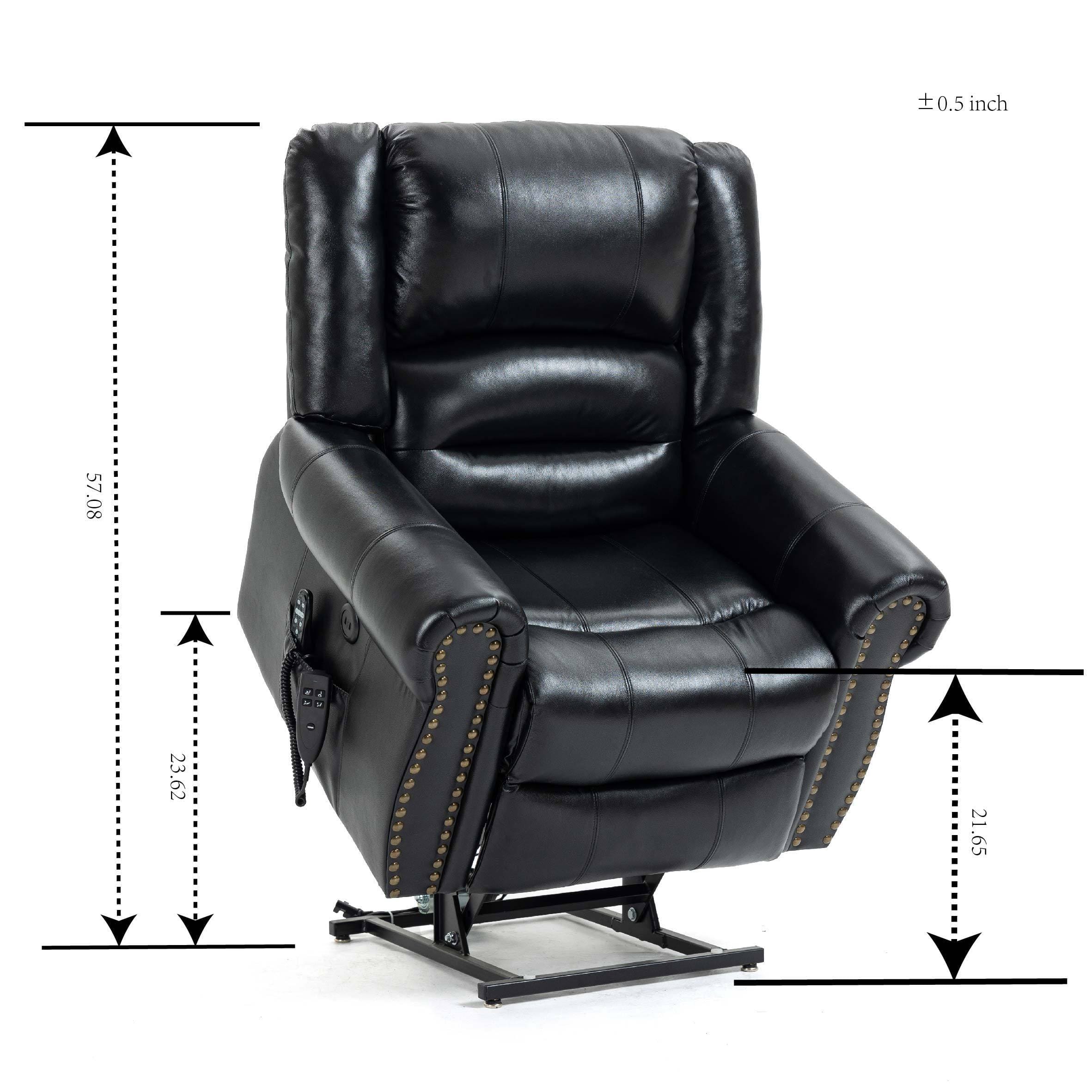 Power Lift Recliner Chair Heat Massage Dual Motor Infinite Position Up to 350 LBS, Genuine Leather, Heavy Duty Motion Mechanism with USB Ports, Black