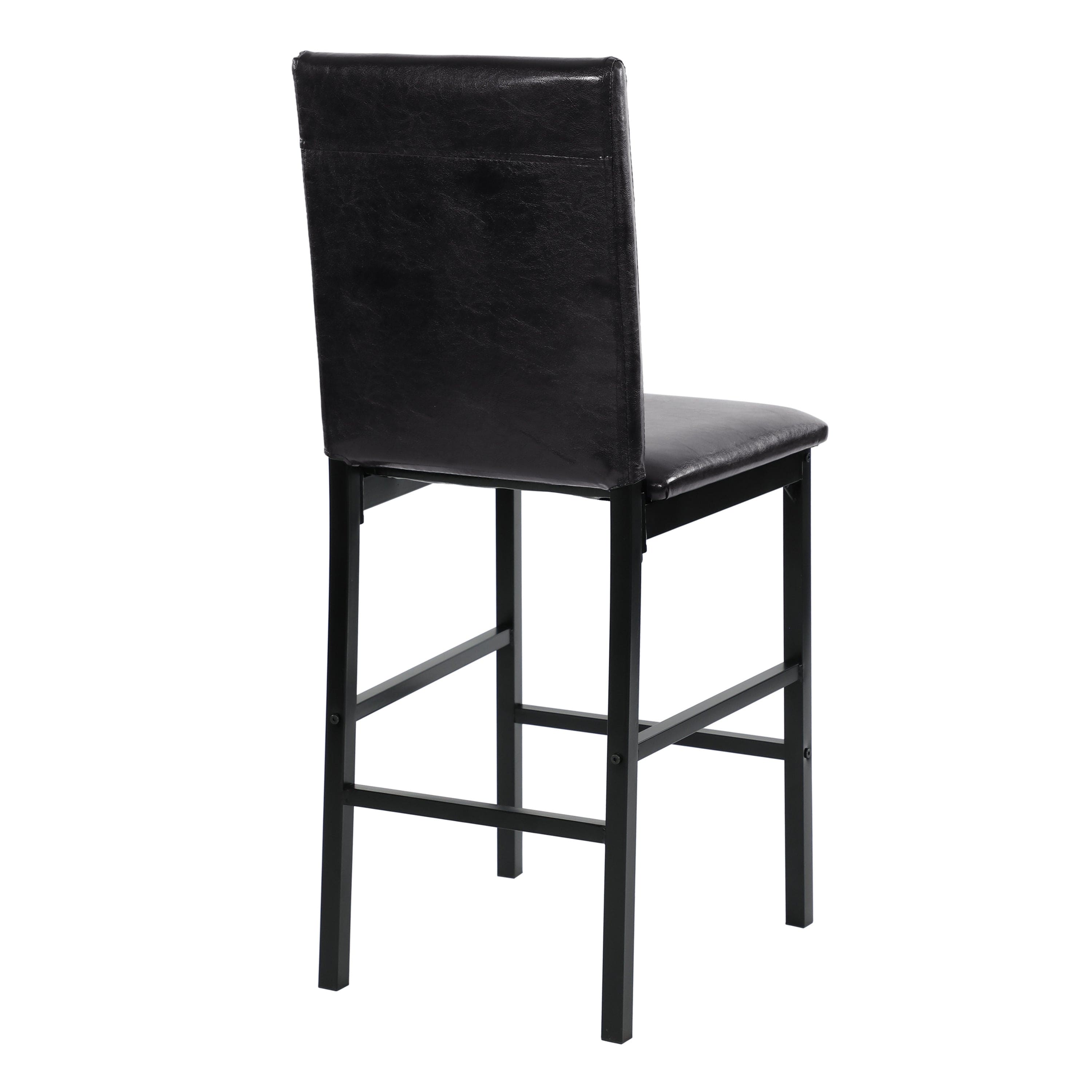 Metal Frame Counter Height Chairs Set of 4 Brown Faux Leather Seat Black Metal Finish Dining Chairs