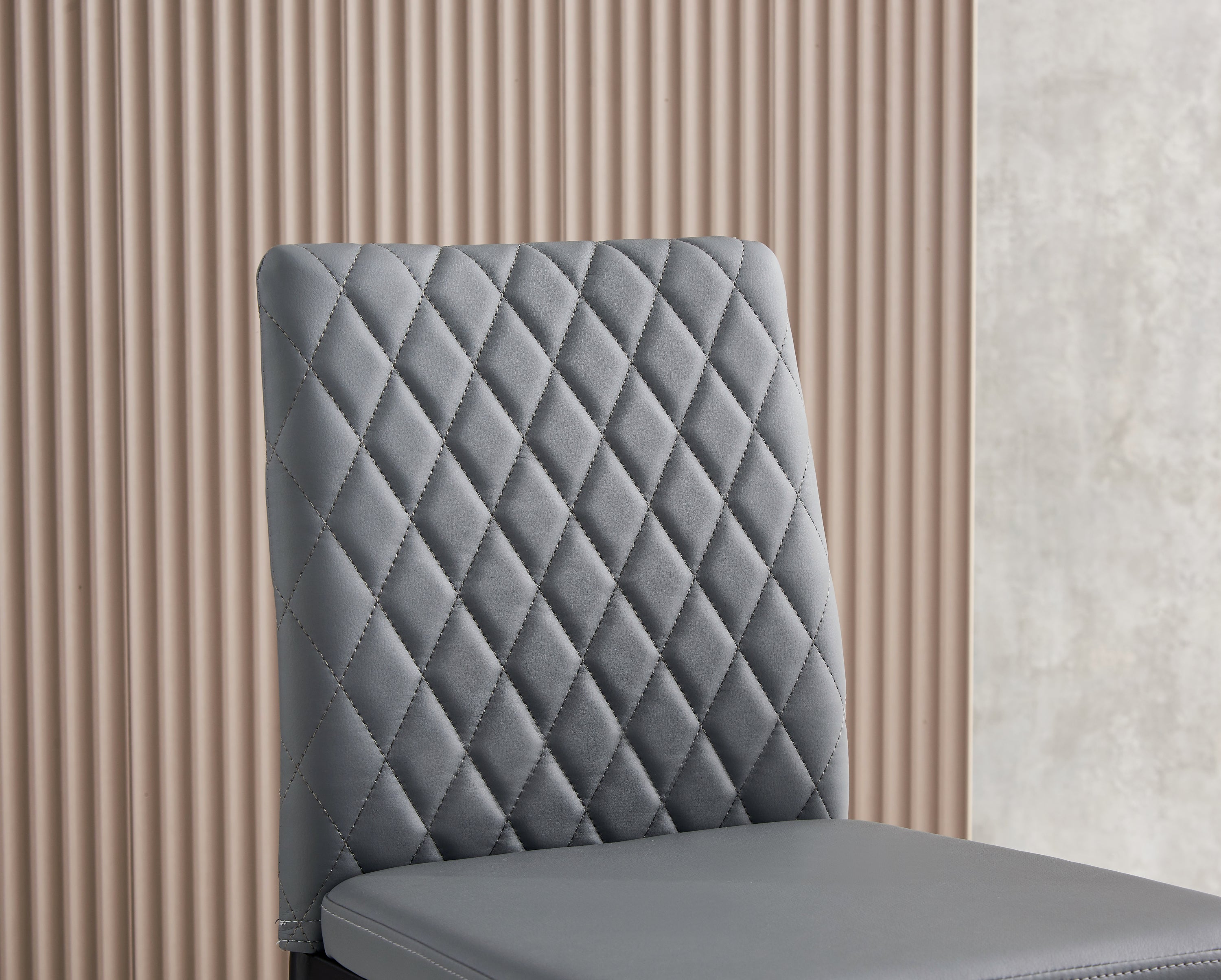 light gray modern simple bar chair, fireproof leather spraying metal pipe, diamond grid pattern, restaurant, family, 2-piece set