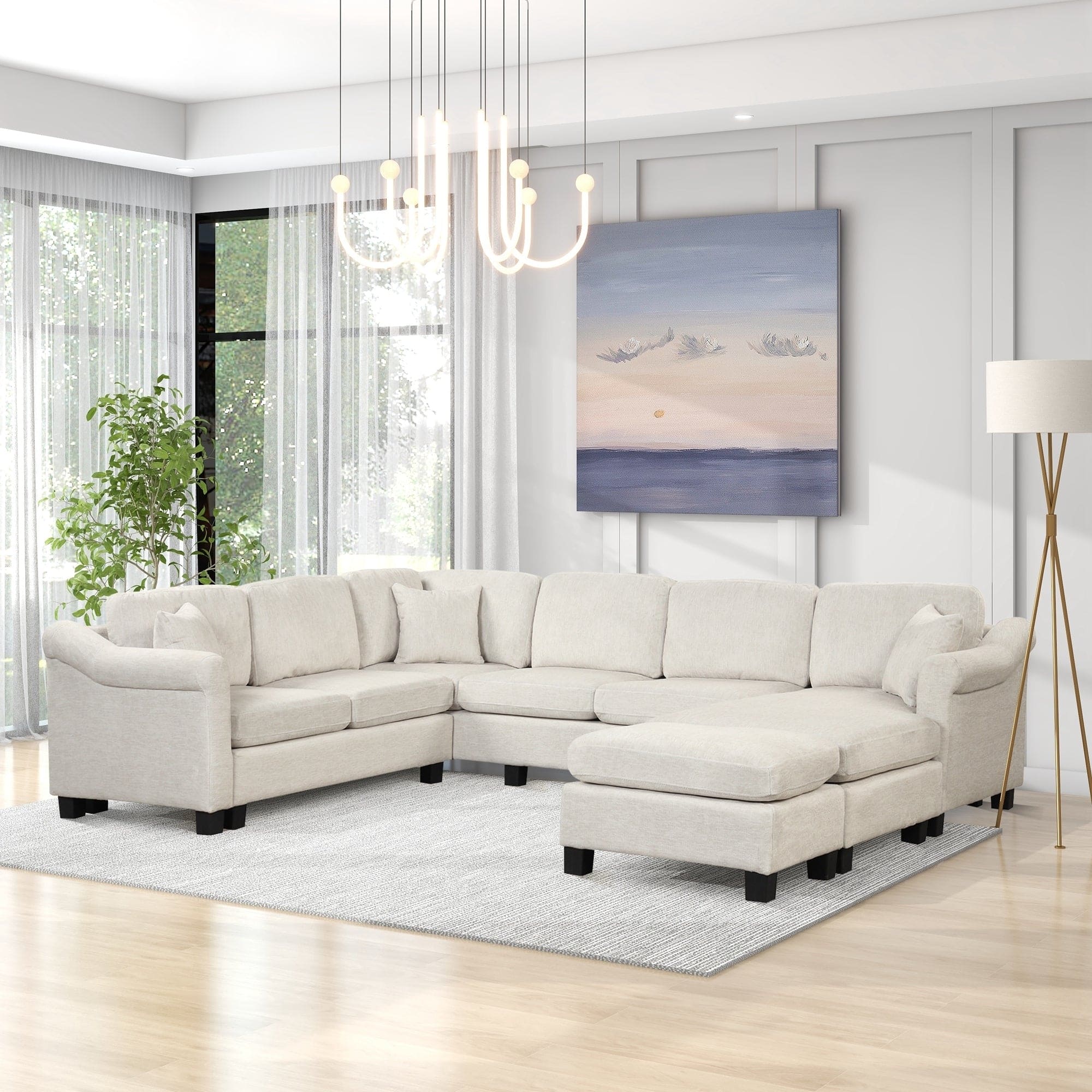 122.1" *91.3"  4pcs Sectional Sofa with Ottoman with Right Side Chaise velvet fabric White