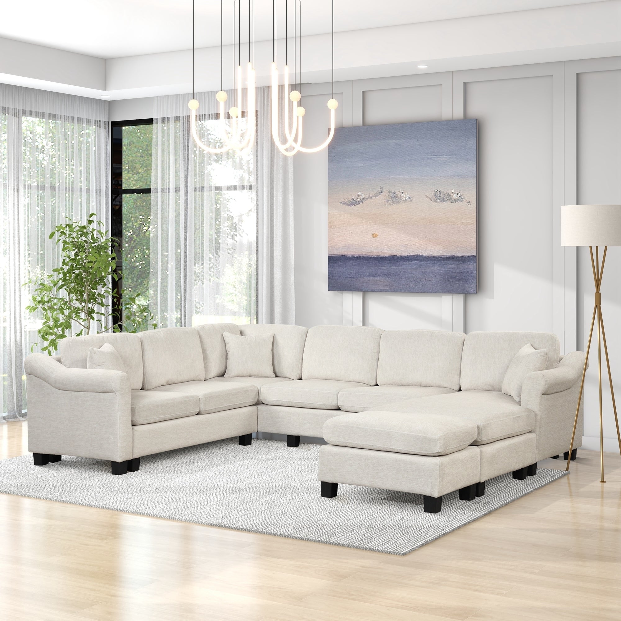 122.1" *91.3"  4pcs Sectional Sofa with Ottoman with Right Side Chaise velvet fabric White