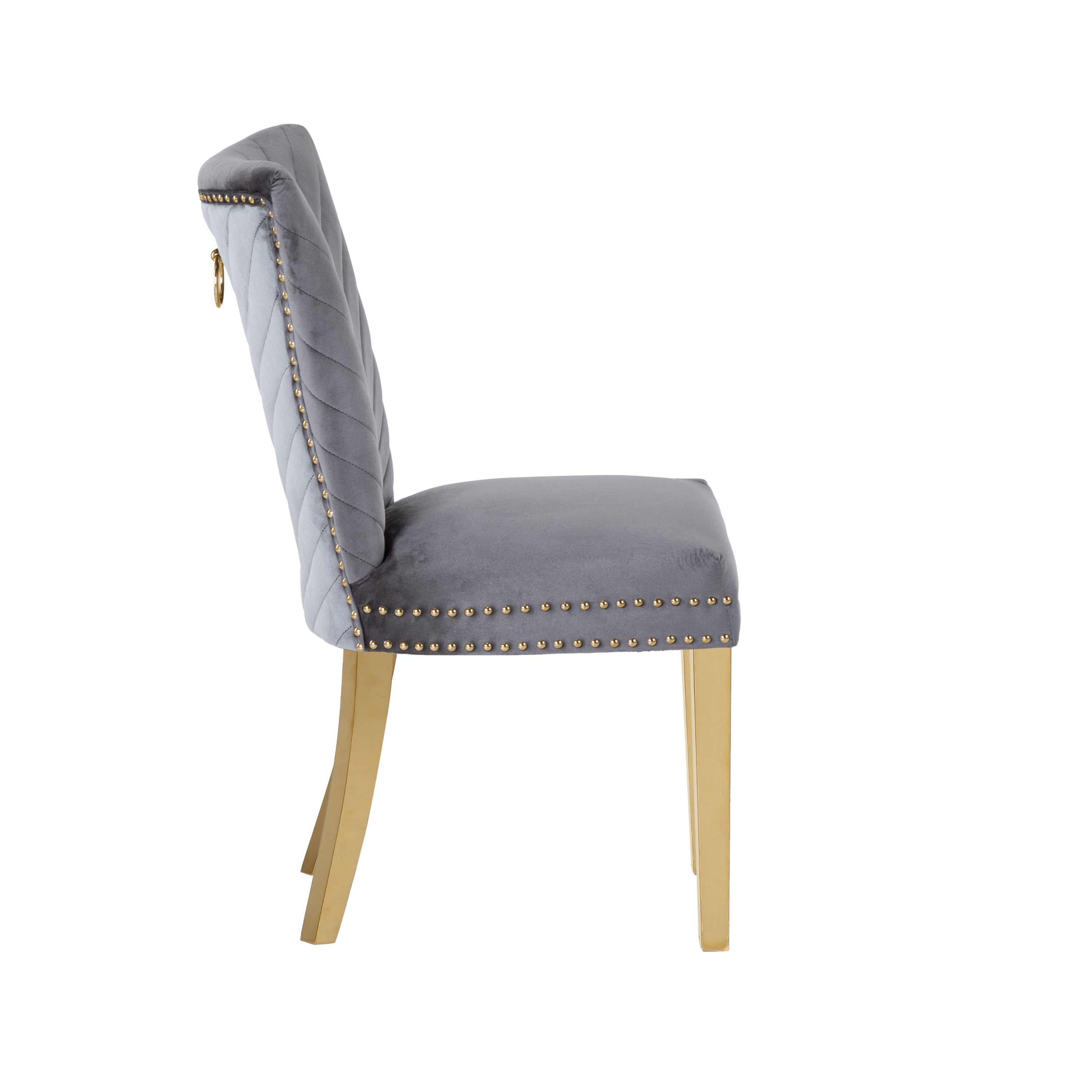 Eva 2 Piece Gold Legs Dining Chairs Finished with Velvet Fabric in Gray