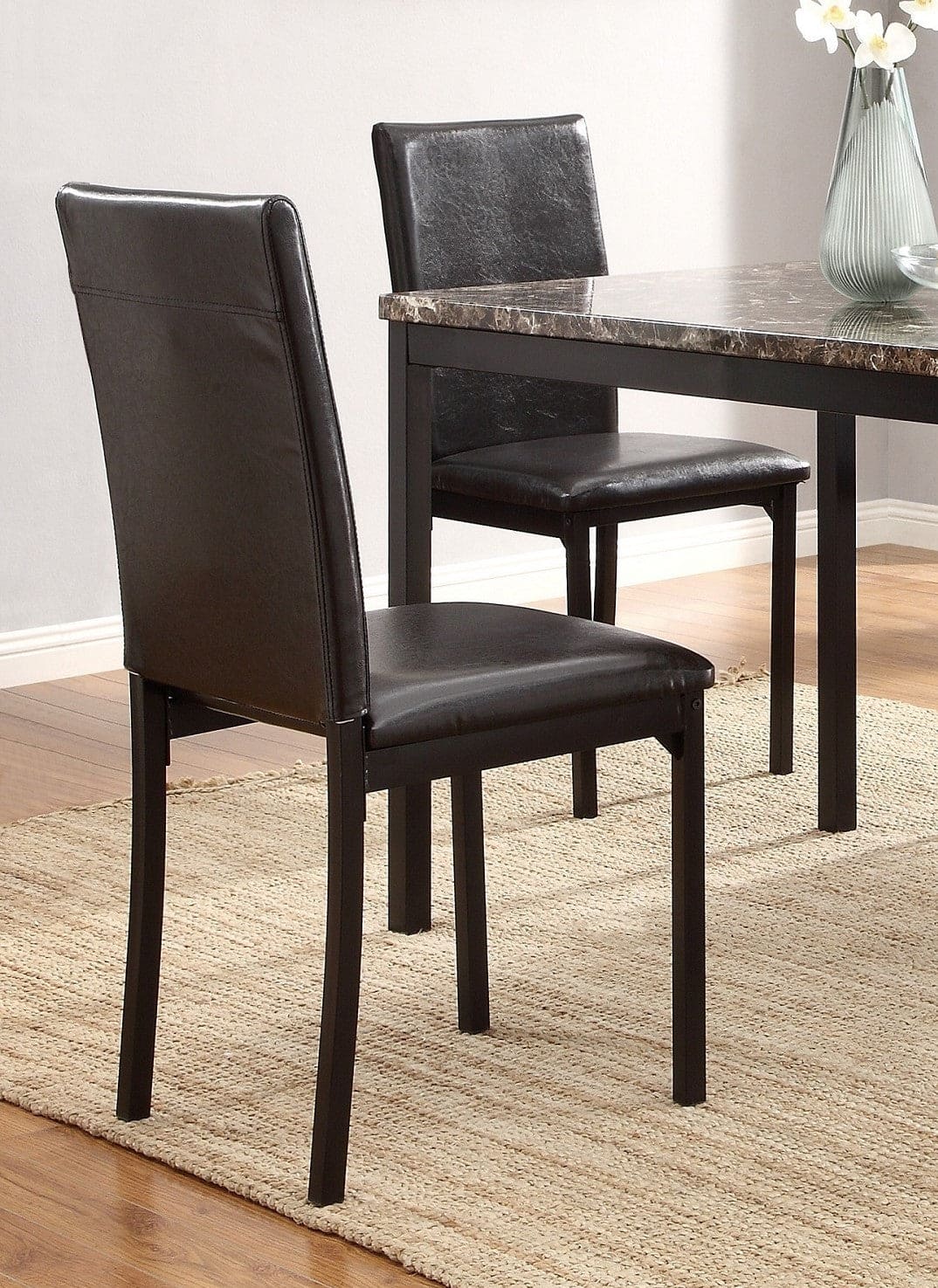 Set of 4 Metal Frame Chairs Brown Faux Leather Seat Black Metal Finish Dining Side Chairs