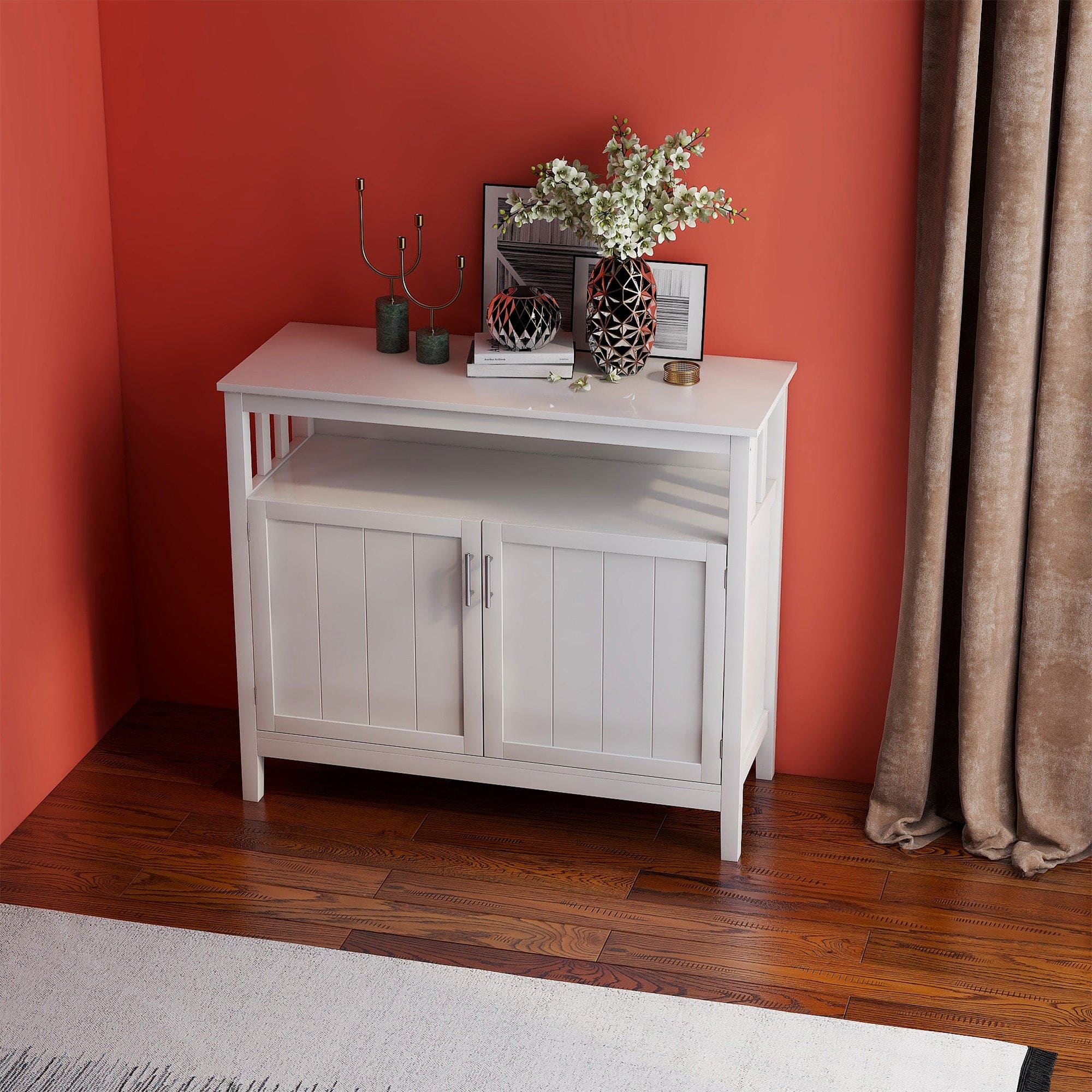 Kitchen storage sideboard and buffet server cabinet-White