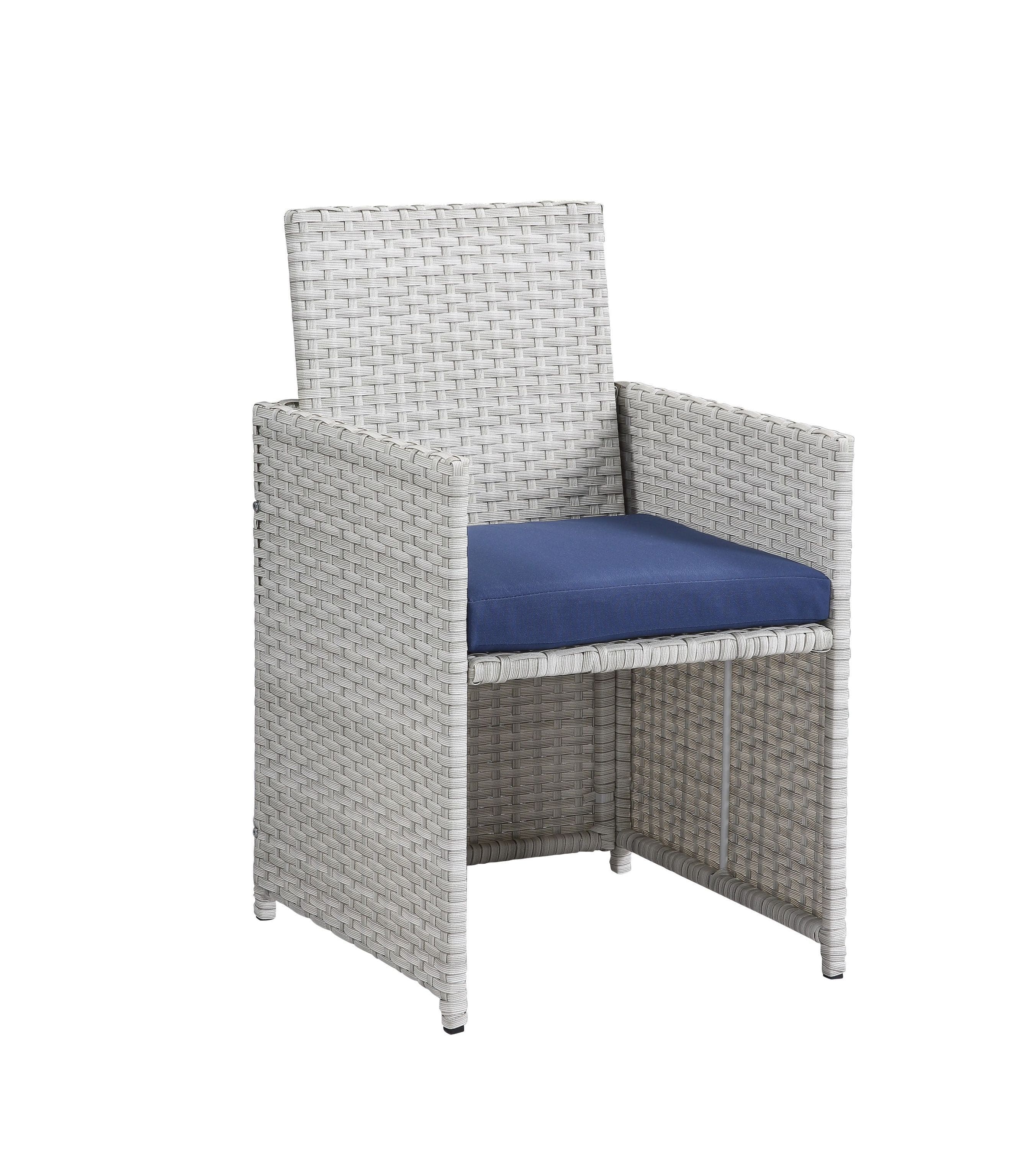 ACME Paitalyi 9Pc Patio Set, Blue Fabric & Wicker (1Set/3Ctn) 45075