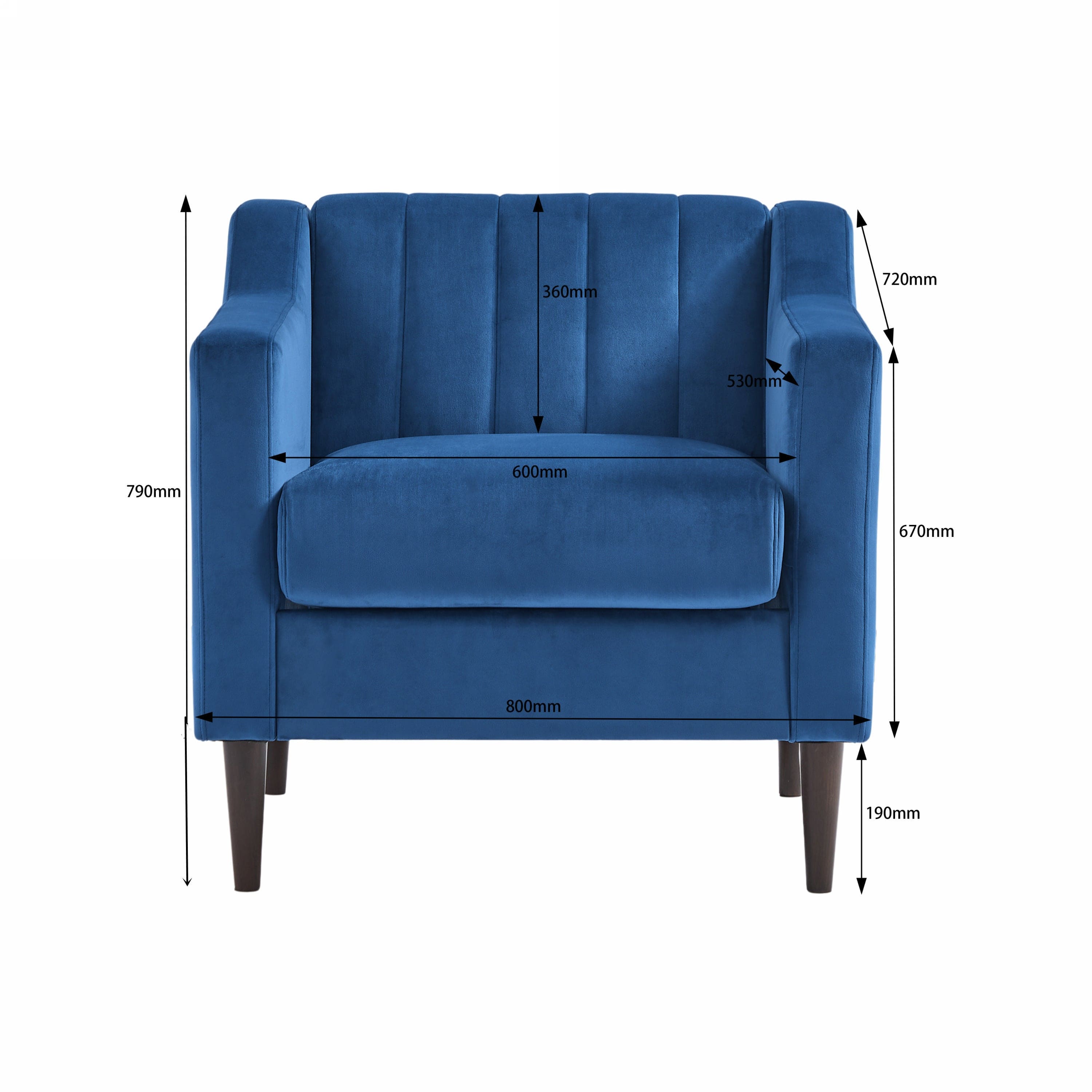 Modern Upholstered Tufted Accent Chair, Velvet Fabric Single Sofa Side Chair, Comfy Barrel Club Living Room Armchair with Solid Wood Legs for Bedroom Living Reading Room Office, Blue