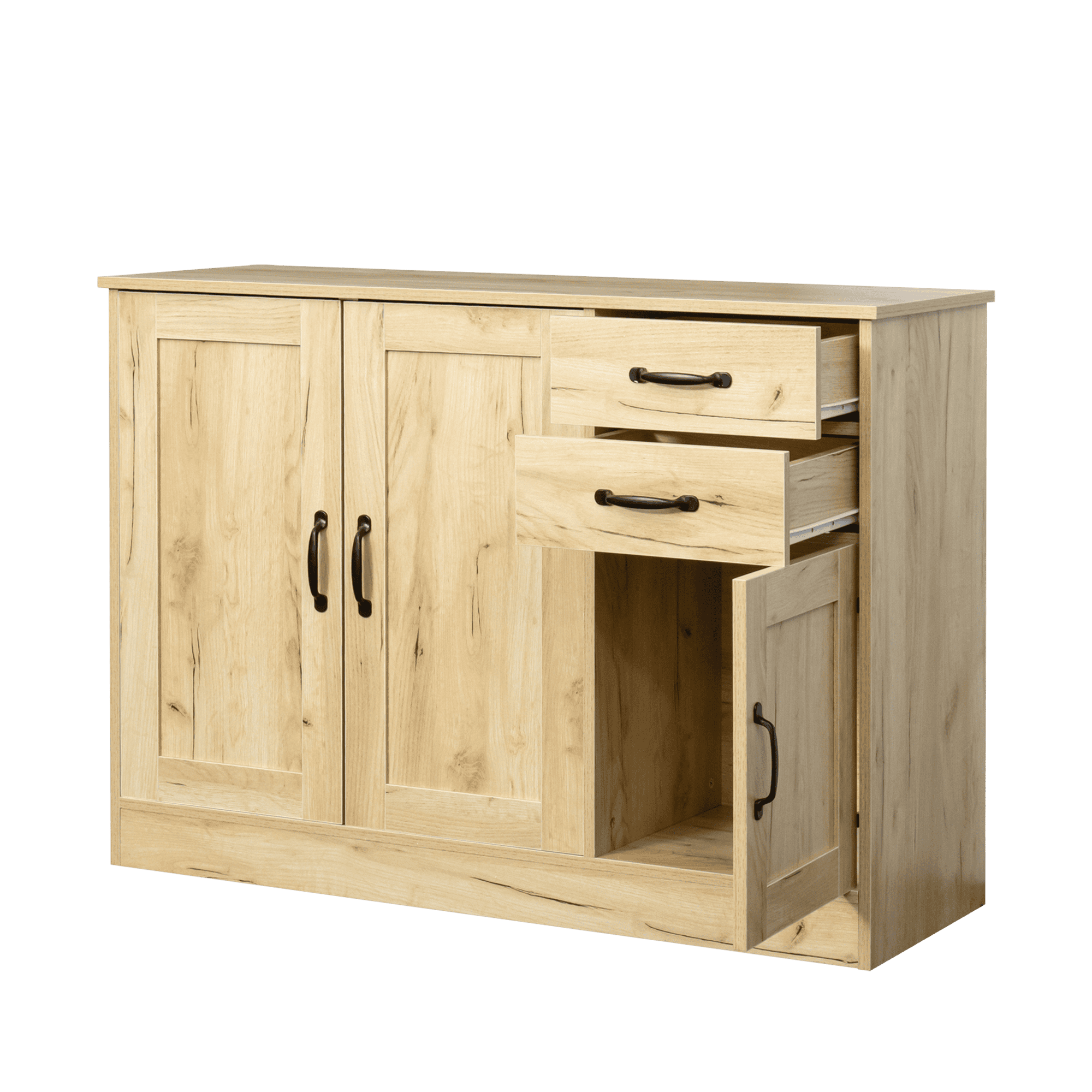 Modern Wood Buffet Sideboard with 2 doors&1 Storage and 2drawers -Entryway Serving Storage Cabinet Doors-Dining Room Console, 43.3 Inch, Oak