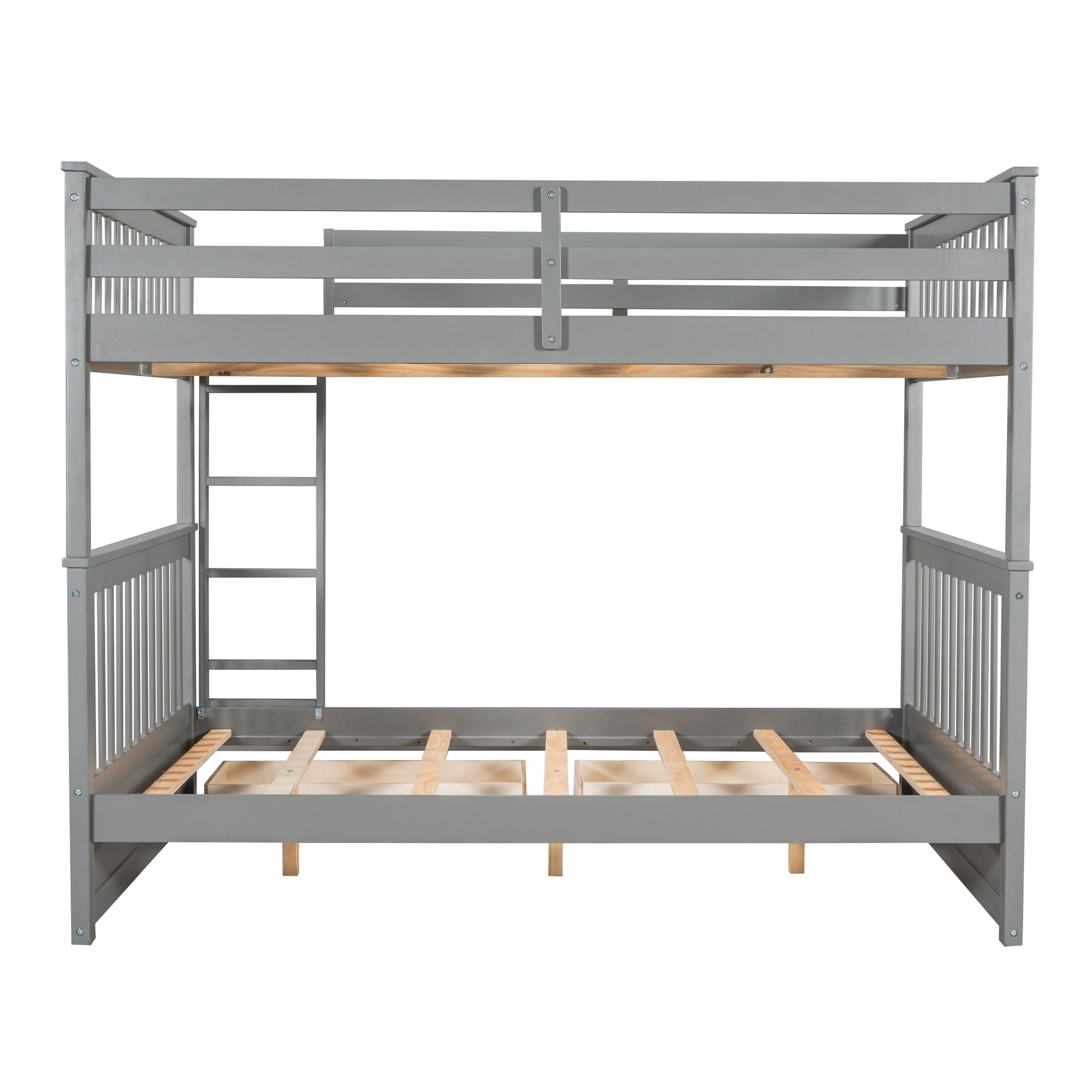 Full-Over-Full Bunk Bed with Ladders and Two Storage Drawers (Gray)(OLD SKU:LT000365AAE)