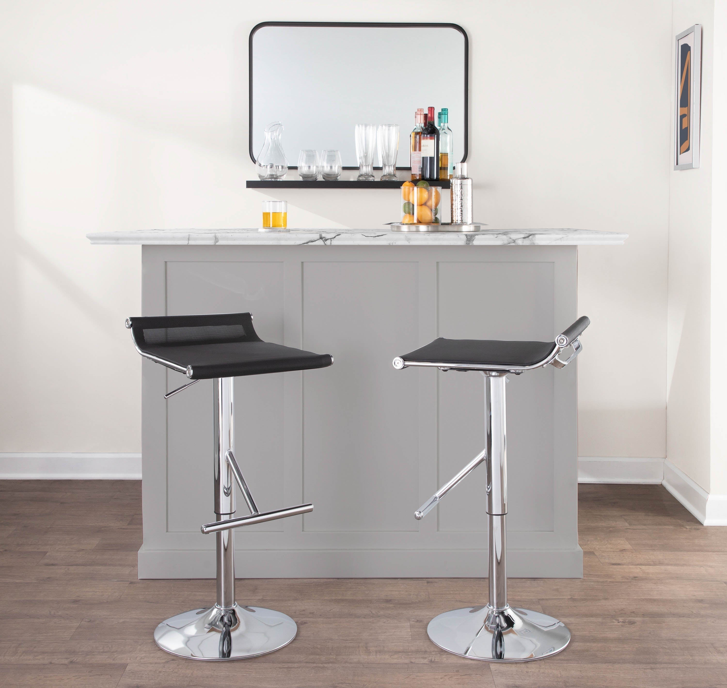 Mirage Ale Contemporary Adjustable Bar Stool in Chrome and Black Mesh by LumiSource