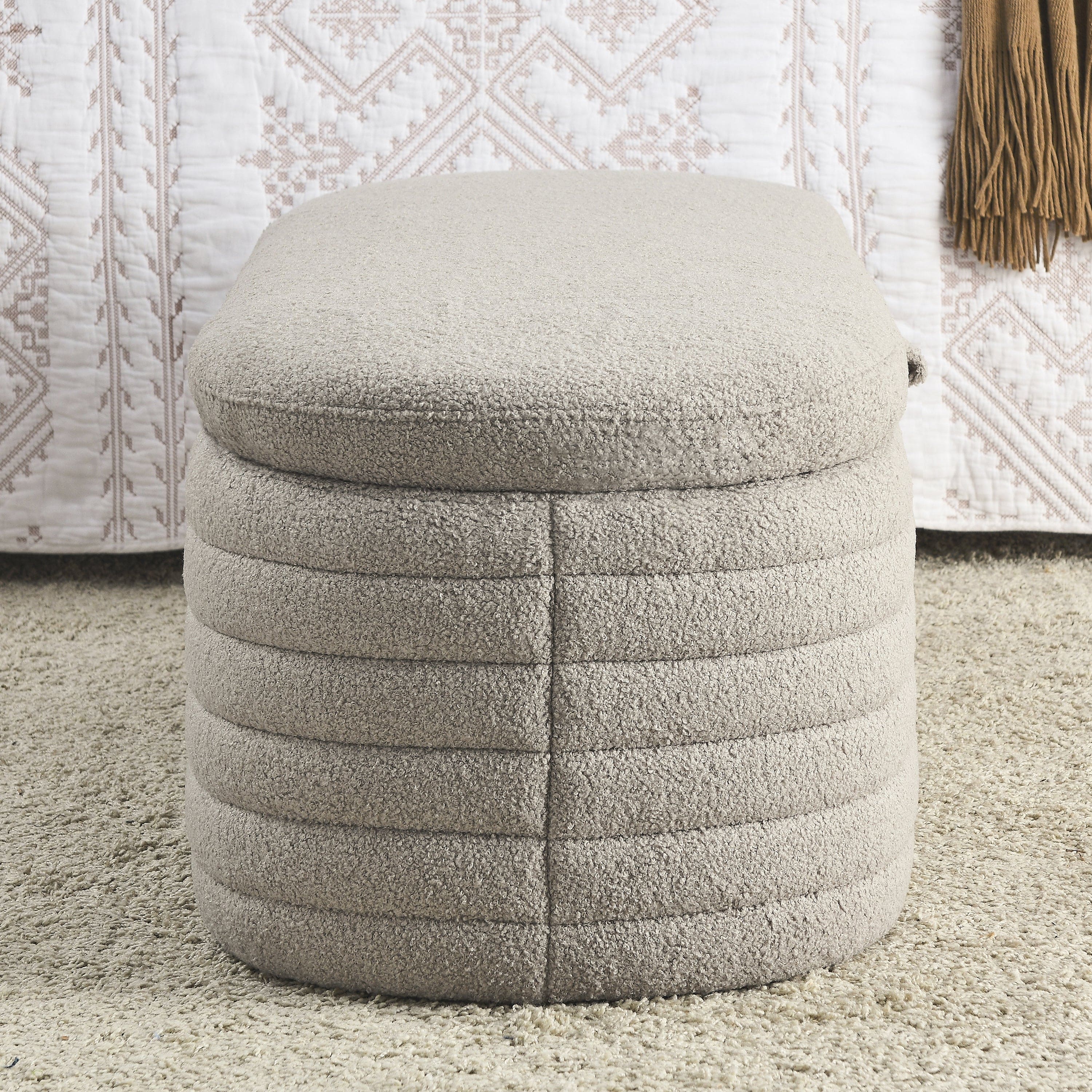 [Video] Welike Length 45.5 inchesStorage Ottoman Bench Upholstered Fabric Storage Bench End of Bed Stool with Safety Hinge for Bedroom, Living Room, Entryway, Grey teddy.