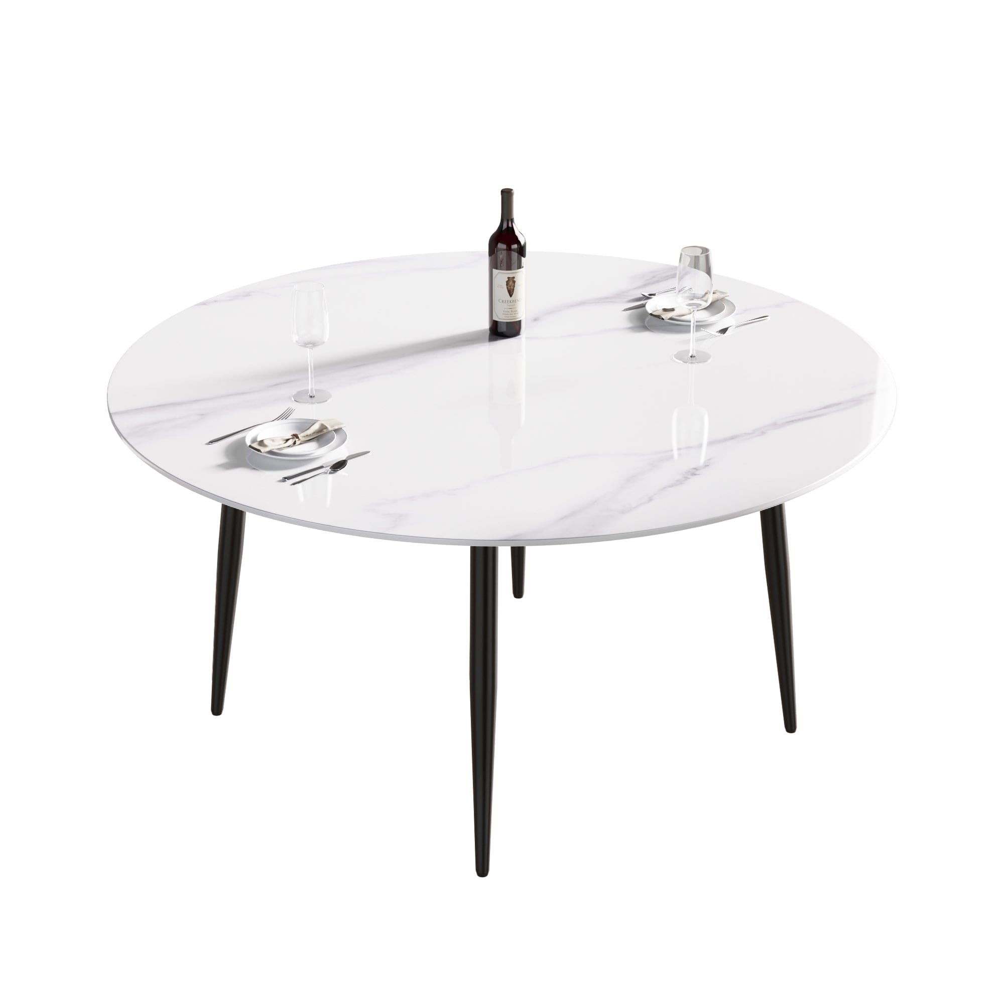 59.05"Modern man-made stone round black metal dining table-position for 6 people