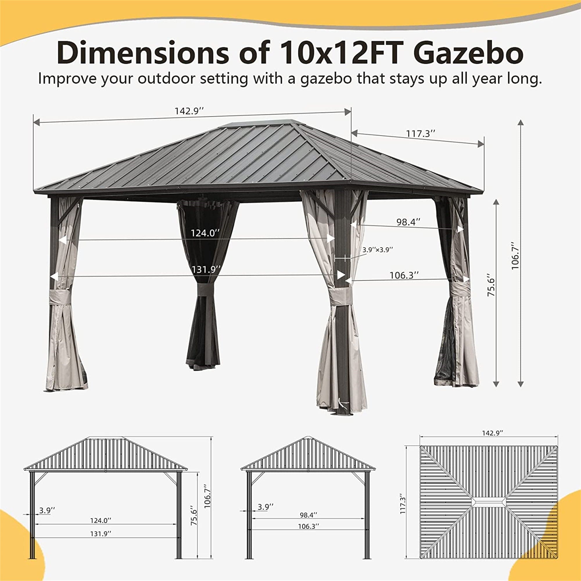 Permanent Outdoor Steel Roof (Dark Brown)