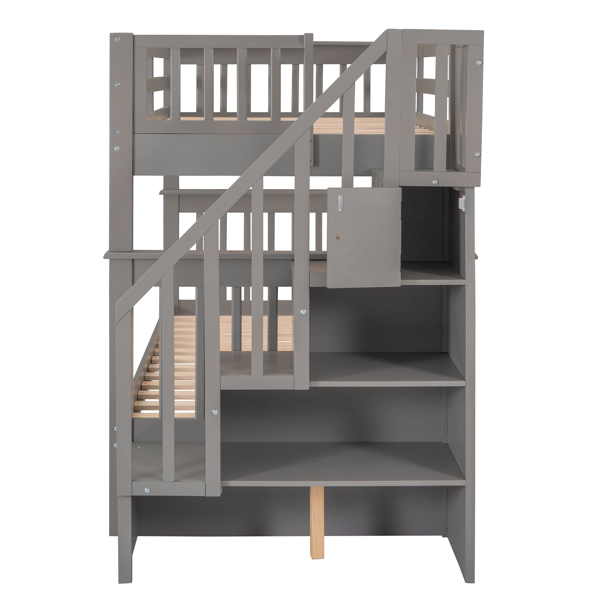 Stairway Twin-Over-Twin Bunk Bed with Twin size Trundle for Bedroom, Dorm, Adults, Gray( old sku: LP000209AAE )