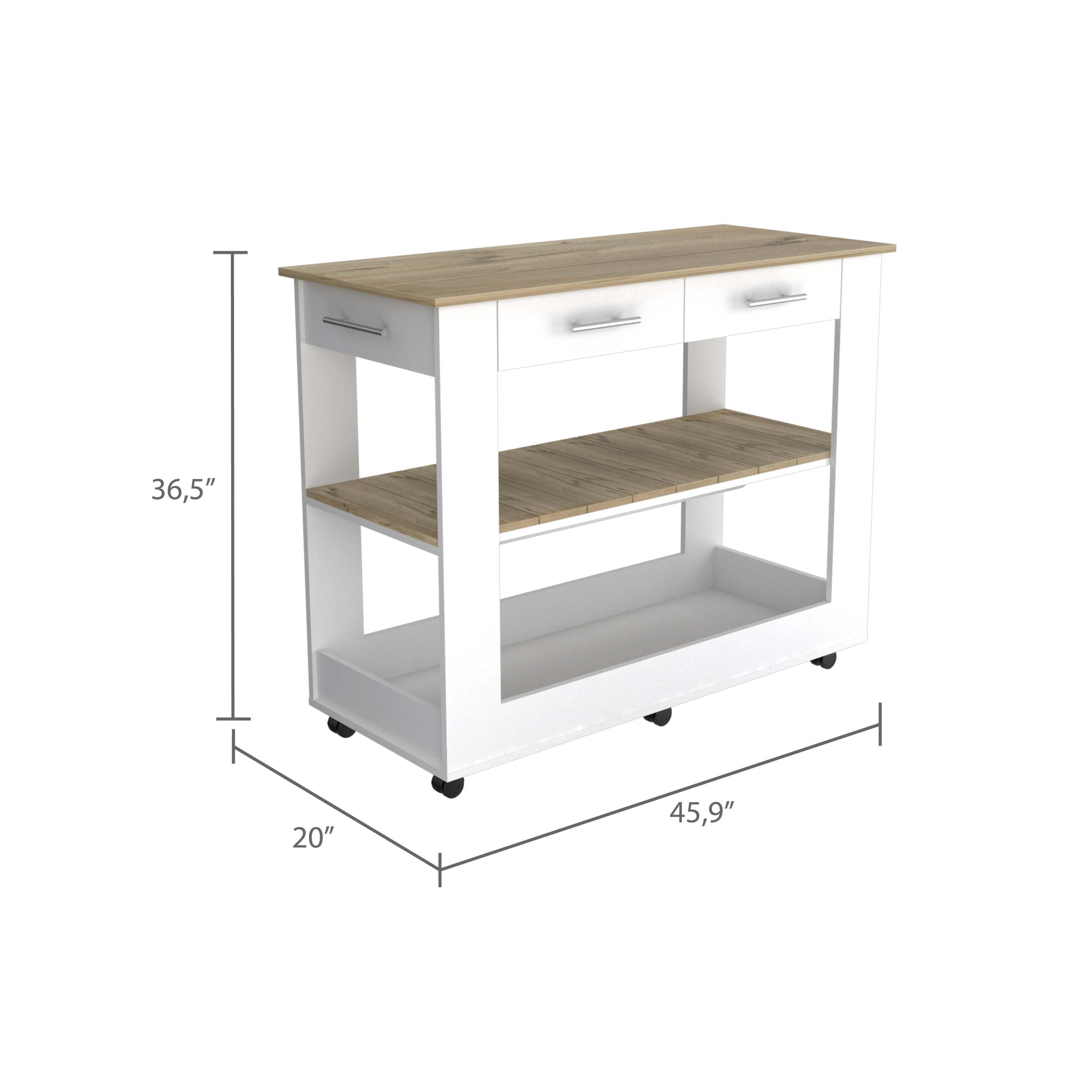 Nadina 4-Door 2-Drawer 2-piece Kitchen Set, Kitchen Island and Kitchen Pantry White and Light Oak