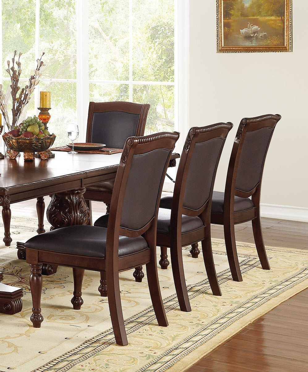 Majestic Royal Dining Room Table w Leaf 2x Arm Chairs And 6x Side Chairs Brown 9pc Set Rubberwood Dining Table Double Pedestal Base Rectangle Table