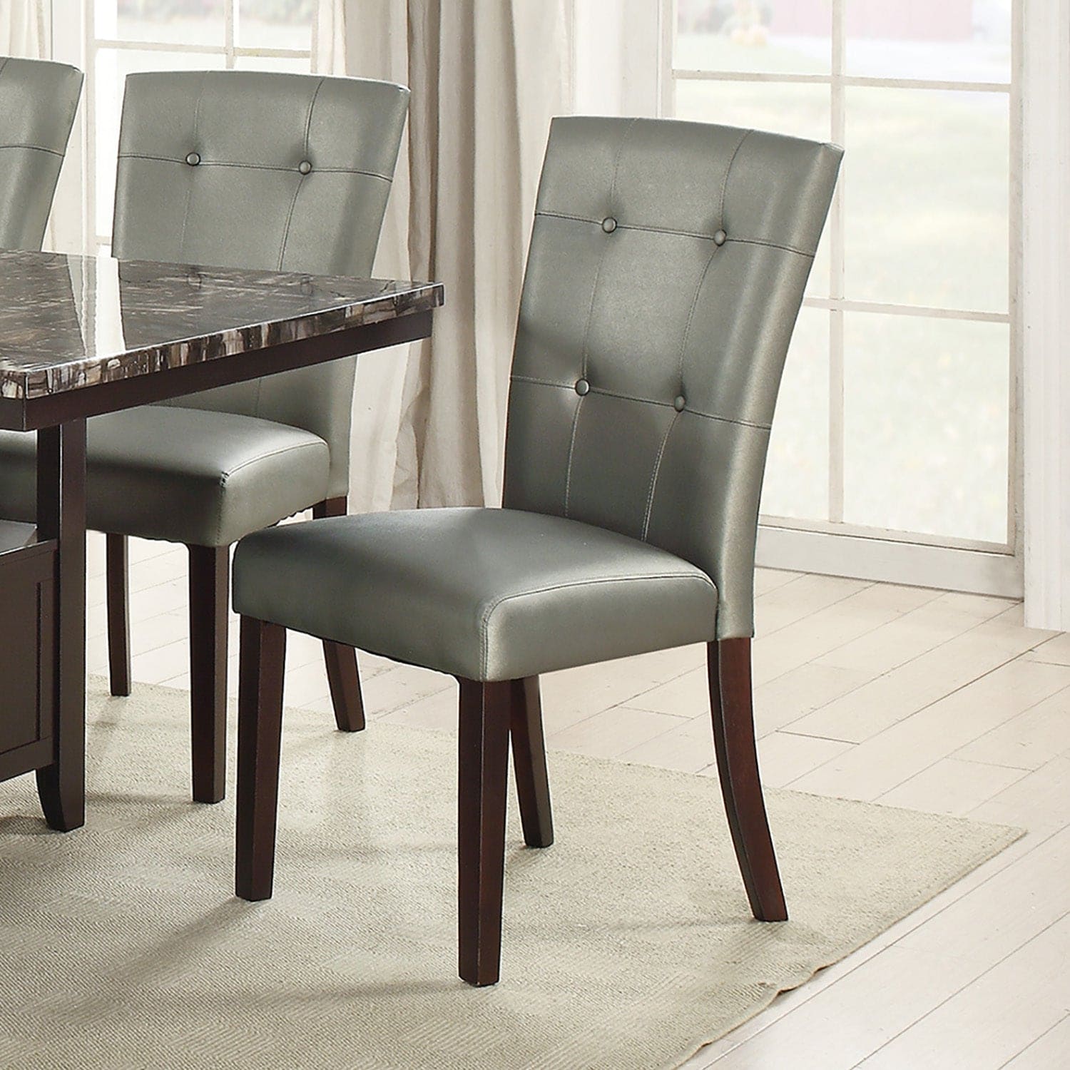 Leather Upholstered Dining Chair, Silver(Set of 2)