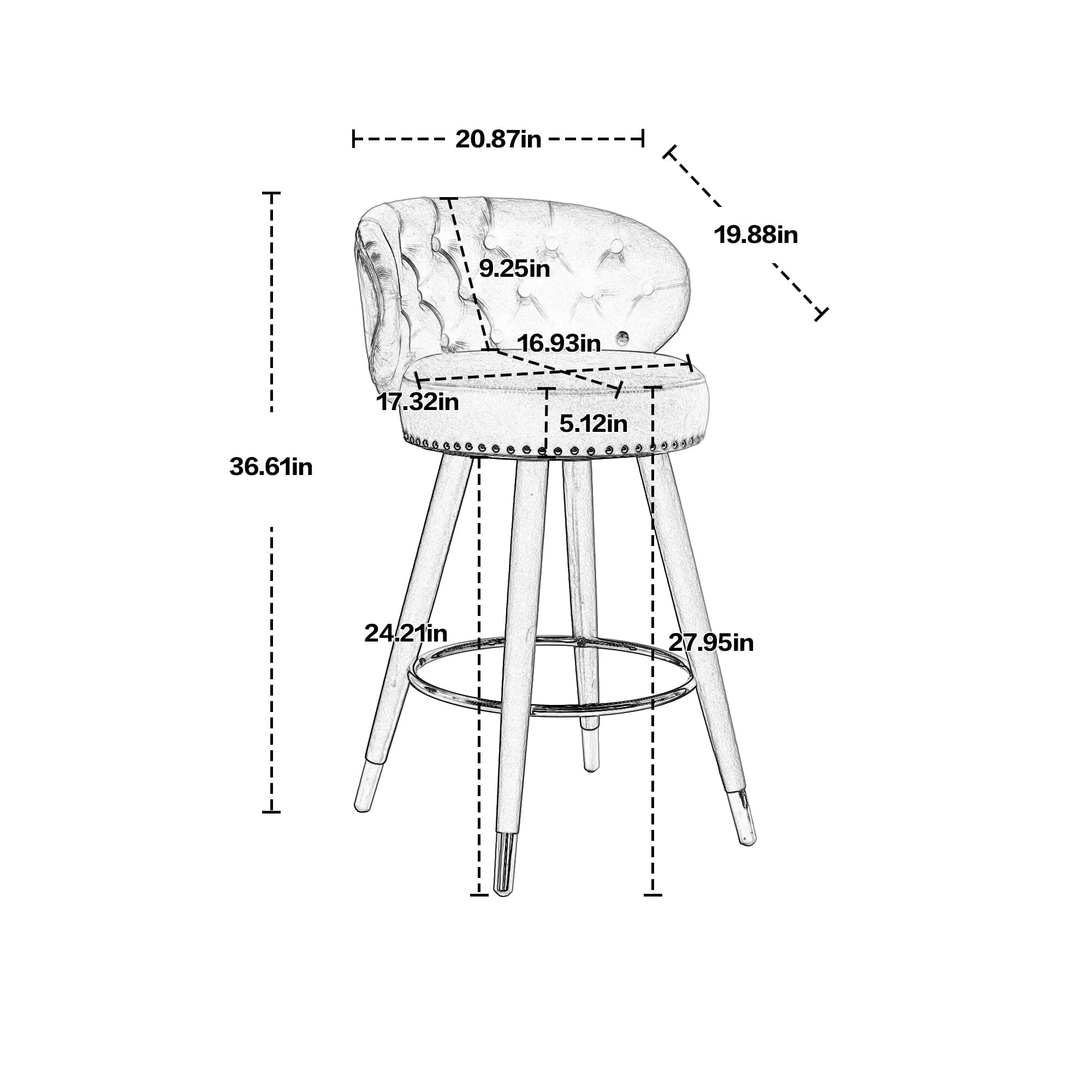 COOLMORE Counter Height Bar Stools Set of 2 for Kitchen Counter Solid Wood Legs with a fixed height of 360 degrees