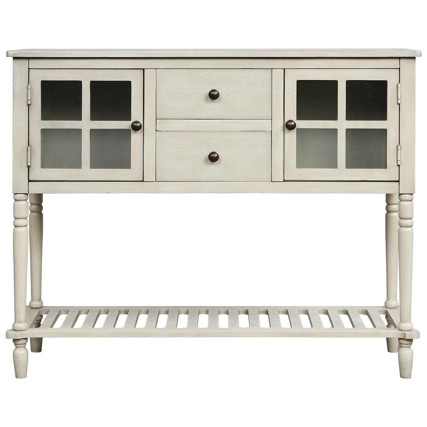 TREXM Sideboard Console Table with Bottom Shelf, Farmhouse Wood/Glass Buffet Storage Cabinet Living Room (Antique Grey)