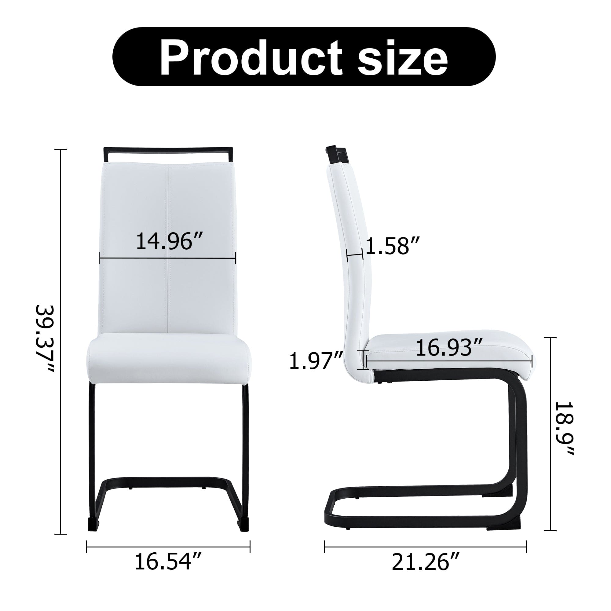 Table and chair set. A white imitation marble desktop with MDF legs and gold metal decorative strips. Paired with 4 dining chairs with white backrest and black metal legs.F-HH C-1162