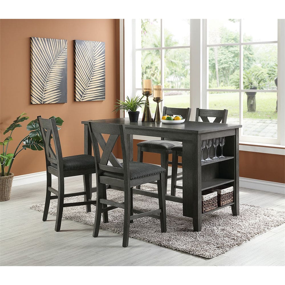 Rectangle Wooden Counter Height Dining Table with Storage in Black