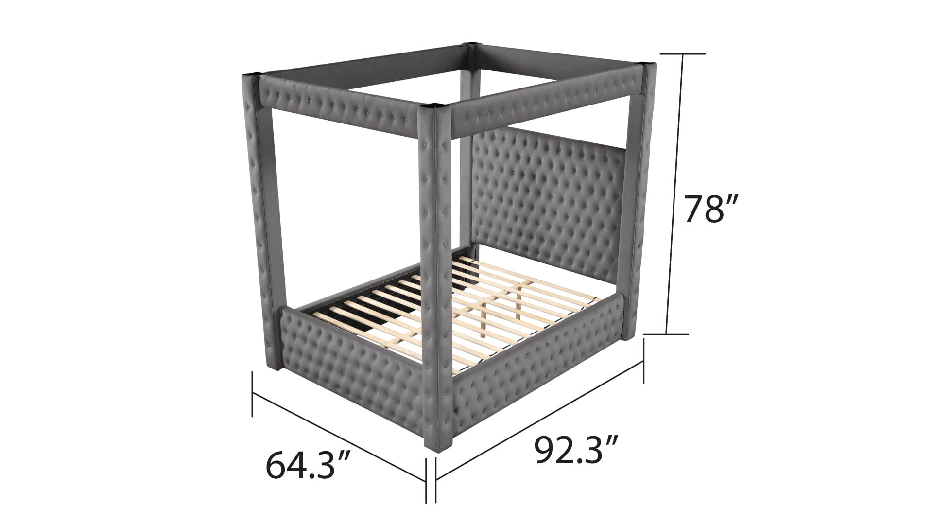 Monica luxurious Four-Poster Full Bed Made with Wood in Gray