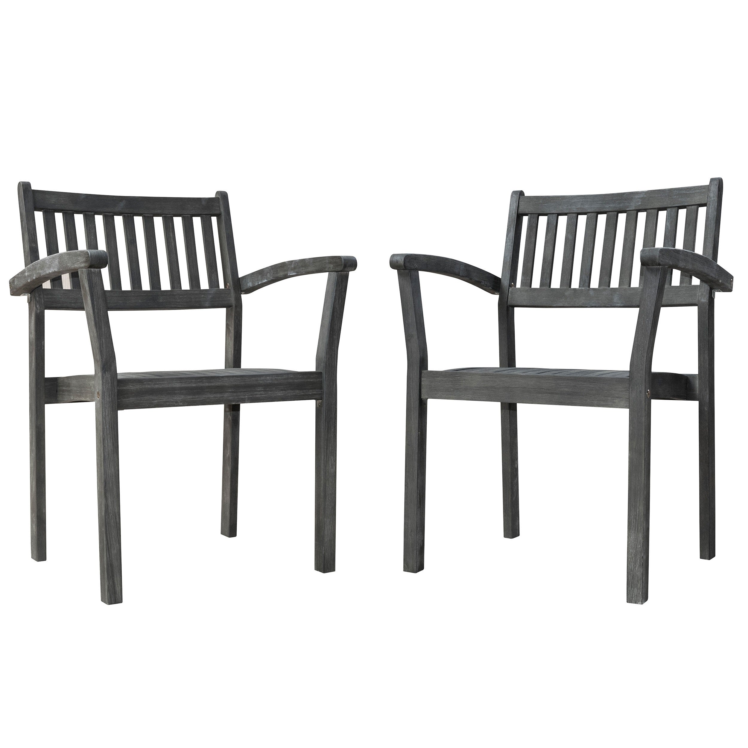 Caladesi Grey-washed Farmhouse Wood Coastal Stackable Patio Armchair (Set of 2)