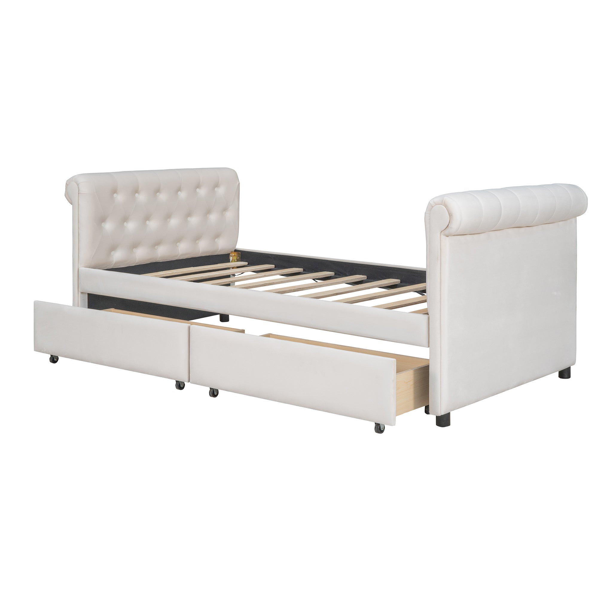 Twin Size Upholstered daybed with Drawers, Wood Slat Support, Beige(OLD SKU :LP000117AAA)