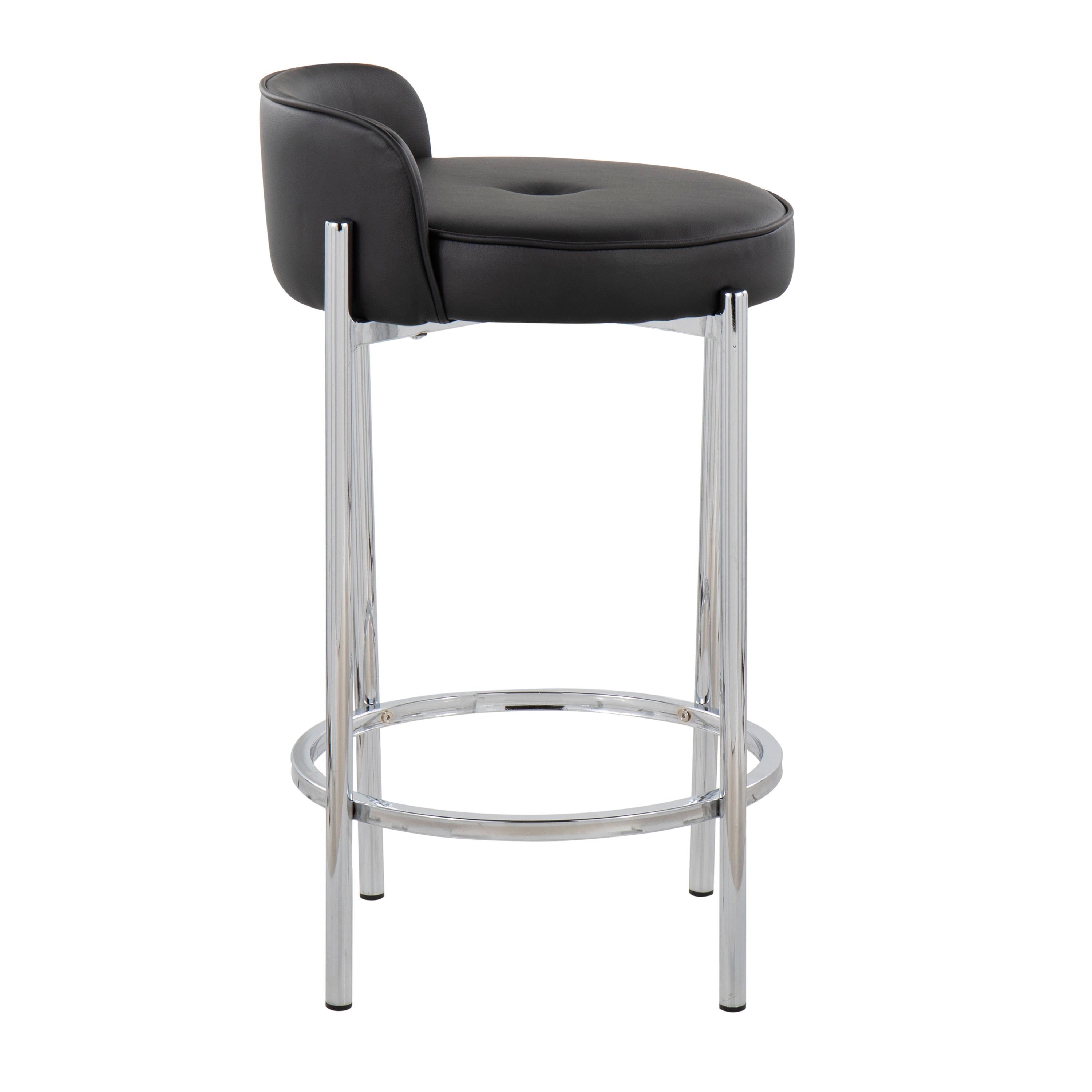 Chloe Contemporary Counter Stool in Chrome Metal and Black Faux Leather by LumiSource - Set of 2