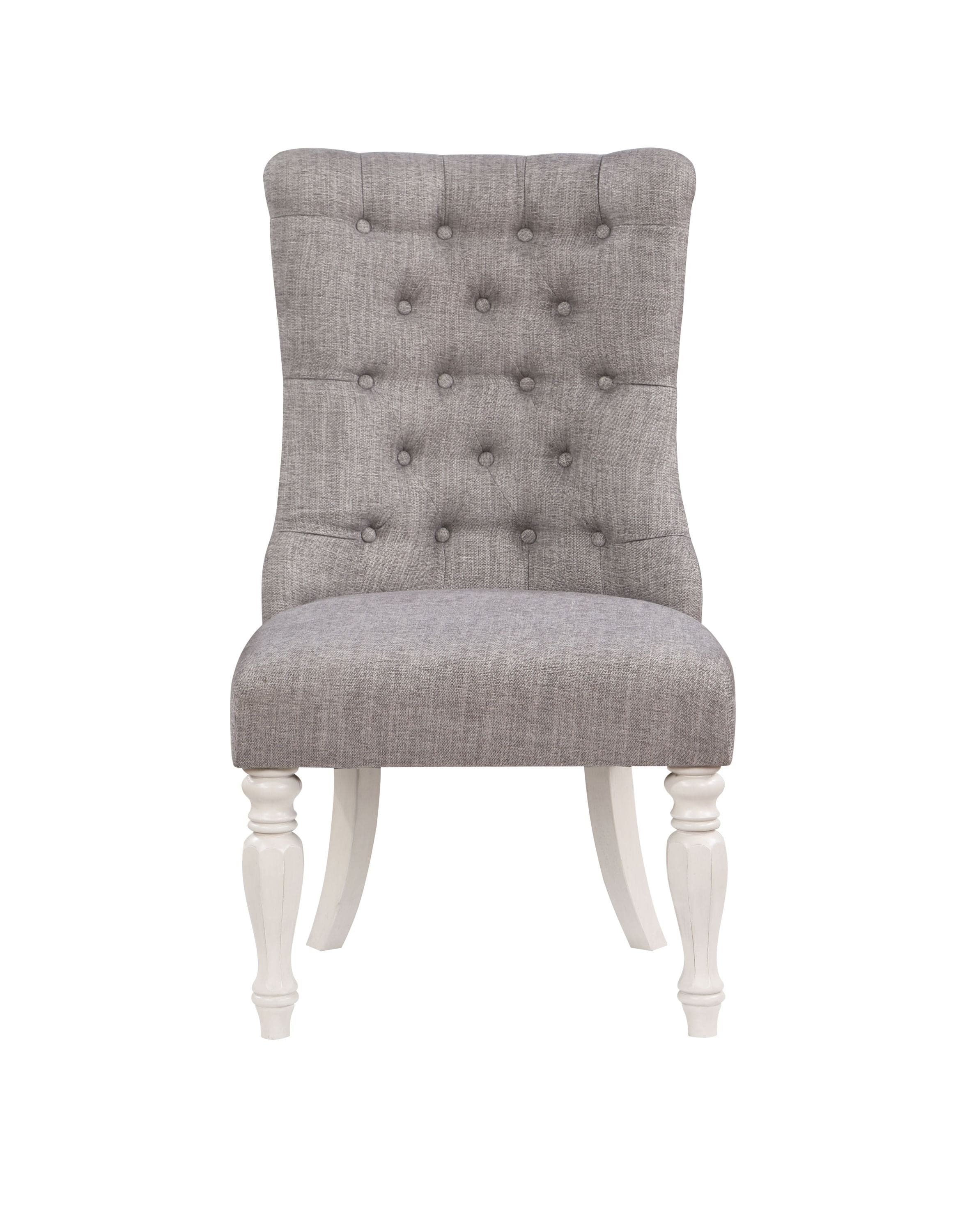 ACME Florian Side Chair(Set-2), Gray Fabric & Antique White Finish DN01683