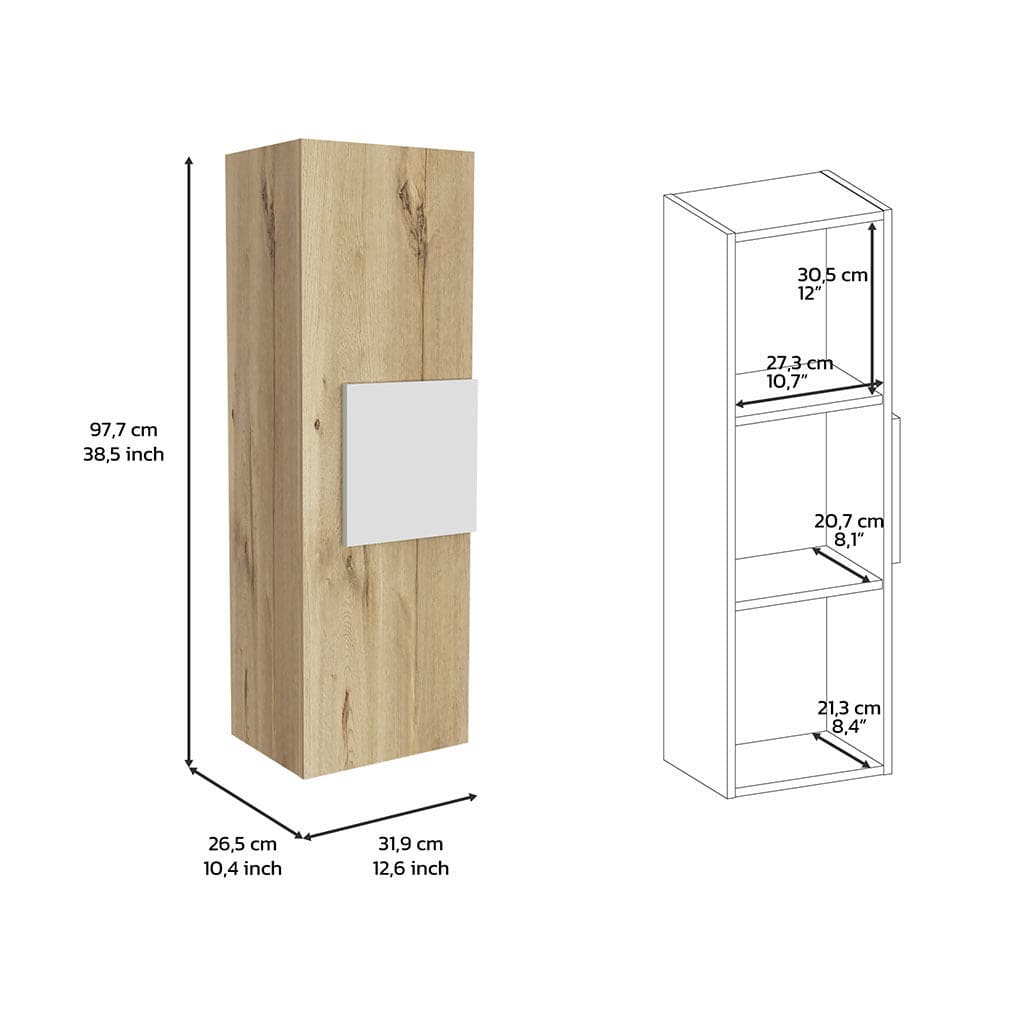 Medicine Cabinet Artic, Three Shelves, Single Door, White / Light Oak Finish