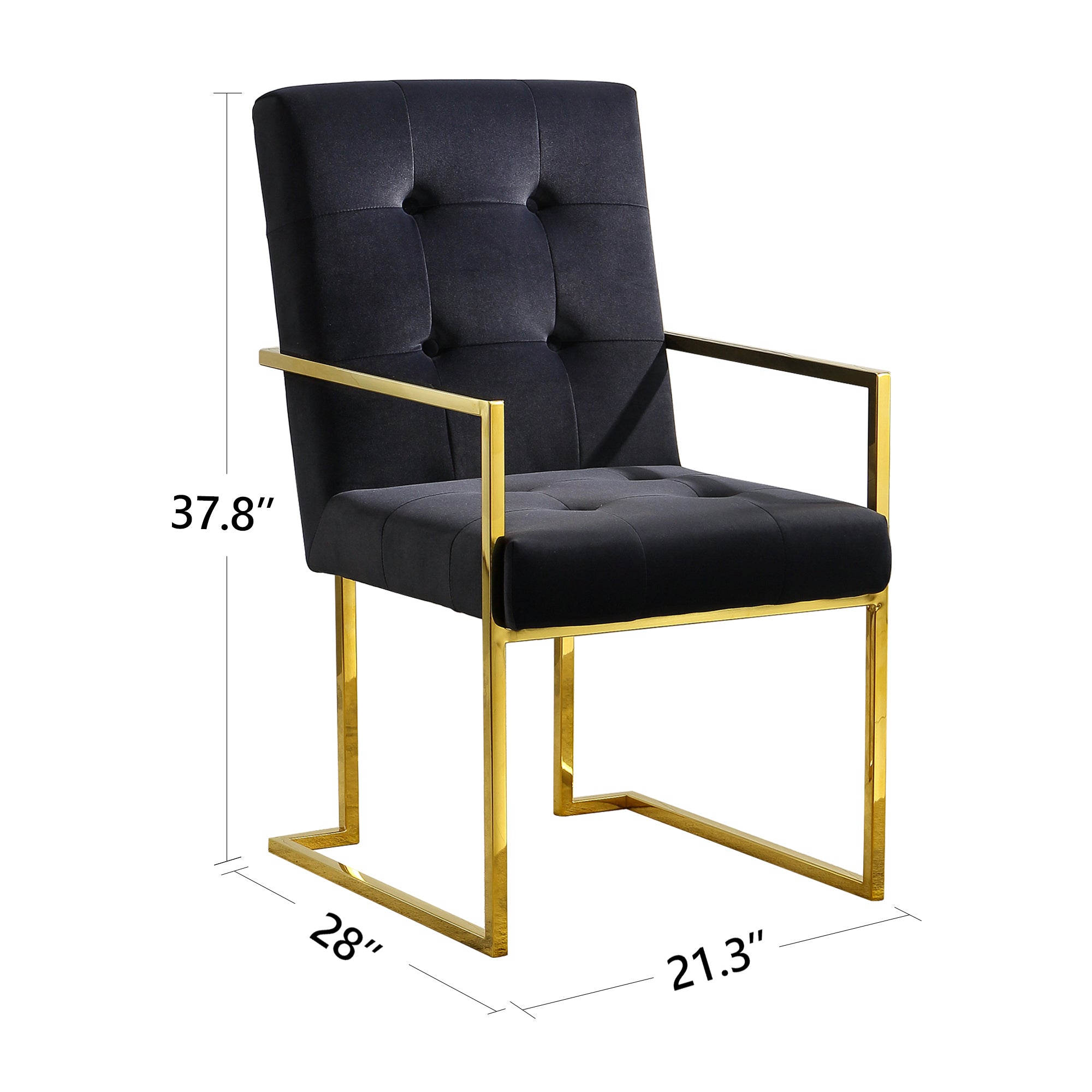 Modern Velvet Dining Arm Chair Set of 1, Tufted Design and Gold Finish Stainless Base