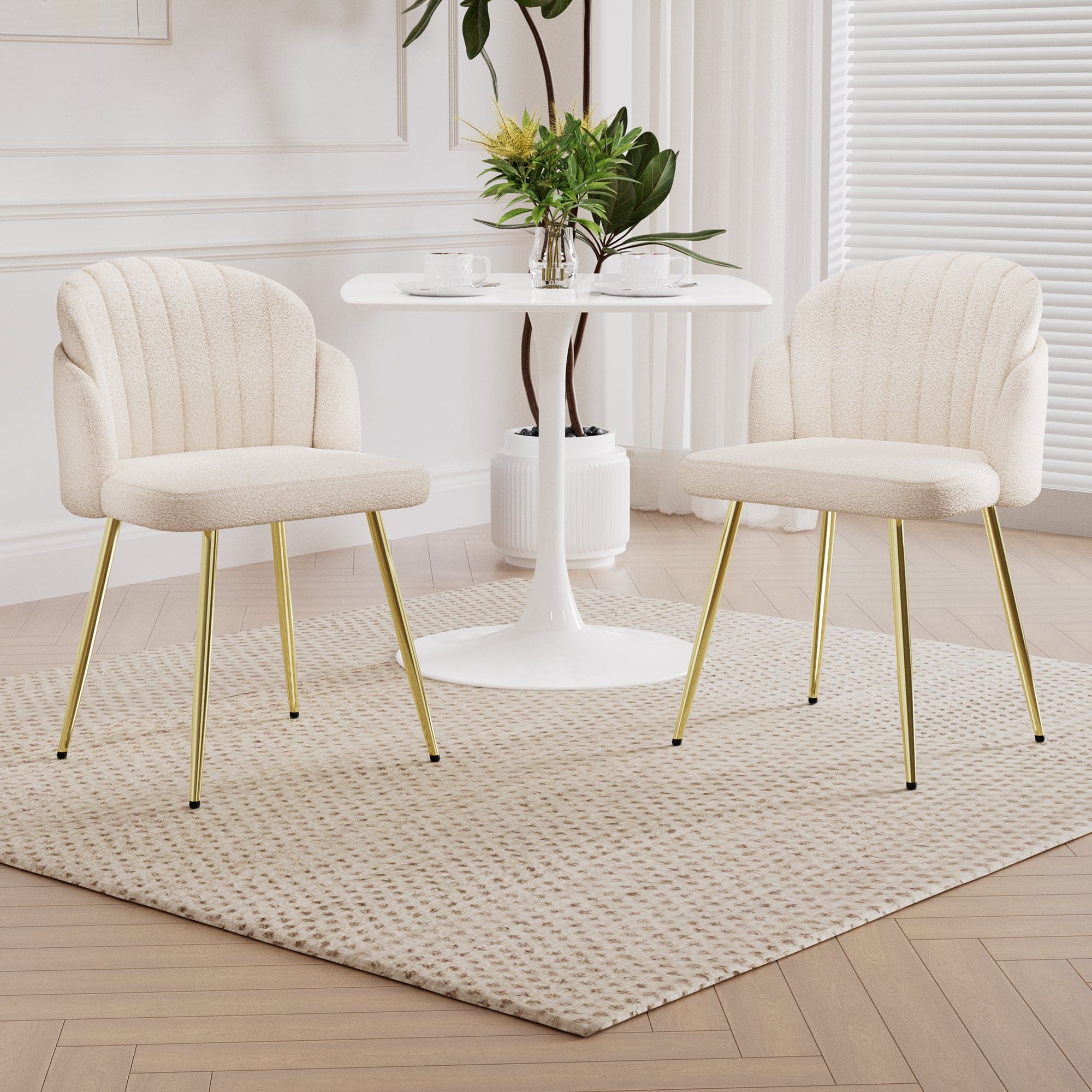 Modern simple teddy fleece dining chair Fabric Upholstered Chairs home bedroom stool back dressing chair gold metal legs(set of 2)