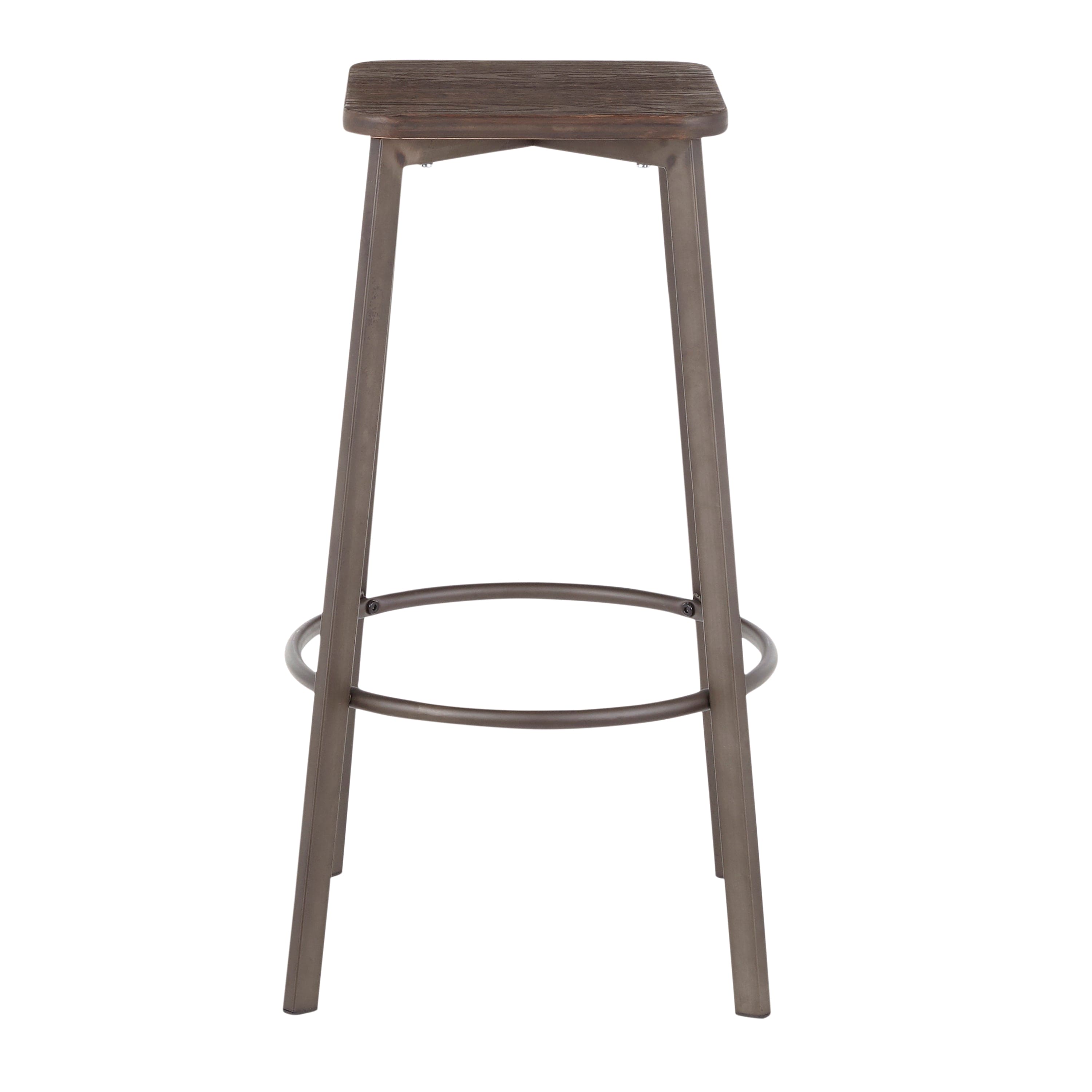 Clara Industrial Square Barstool in Antique Metal and Espresso Wood-Pressed Grain Bamboo by LumiSource - Set of 2