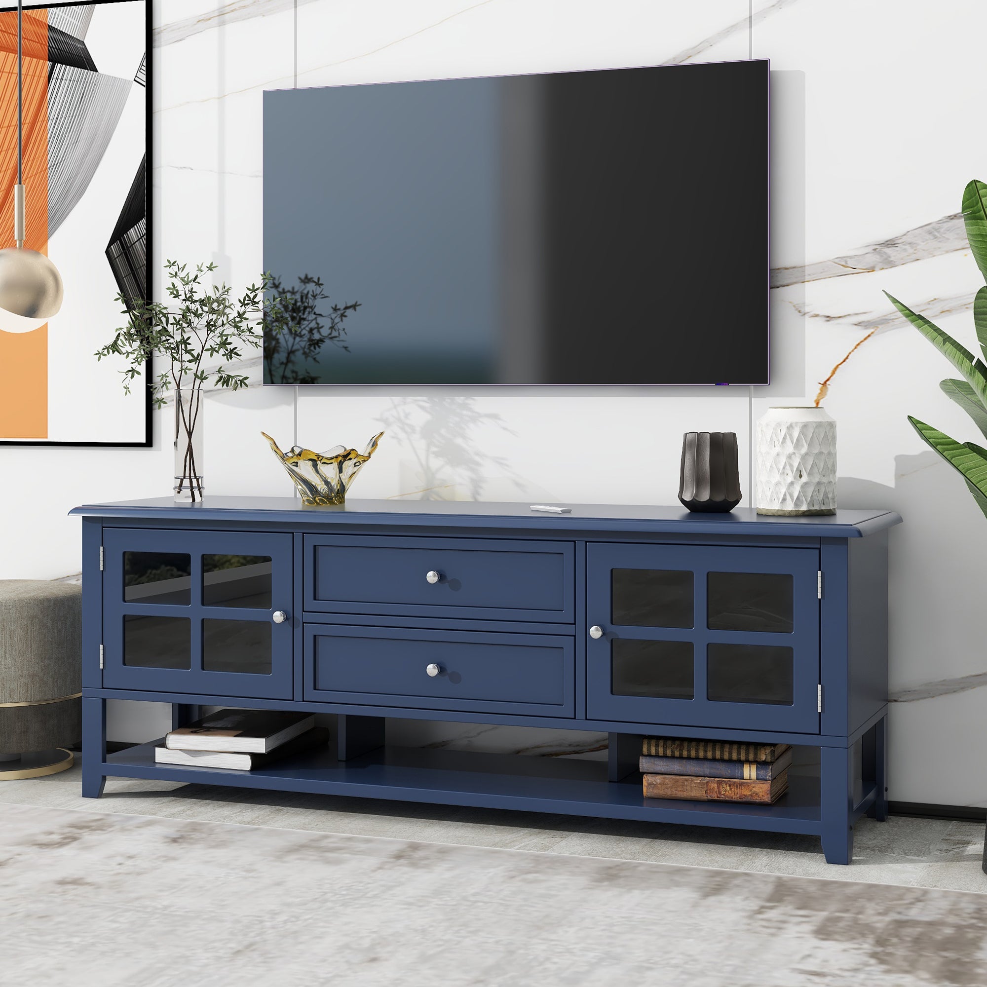 TV Stand for TVs up to 60'', Entertainment Center with Multifunctional Storage Space, TV Cabinet with Modern Design, Media Console for Living Room, Bedroom