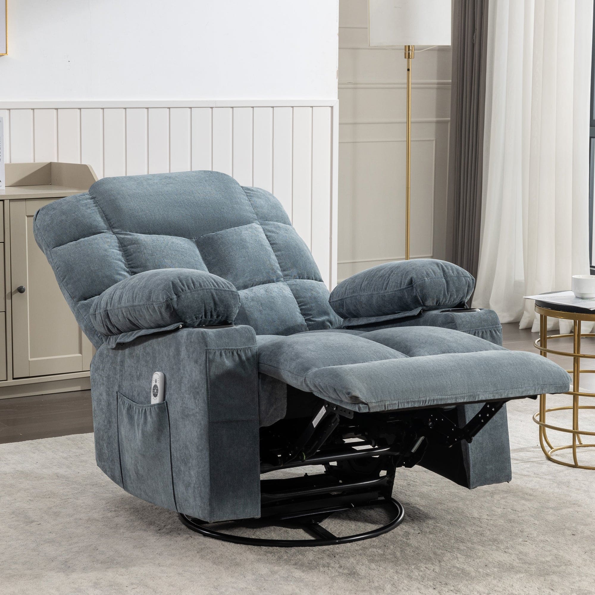 Massage Rocker Recliner Chair Rocking Chairs for Adults Oversized with 2 Cup Holders, USB Charge Port Soft Features a Manual Massage and Heat.A+B BLUE