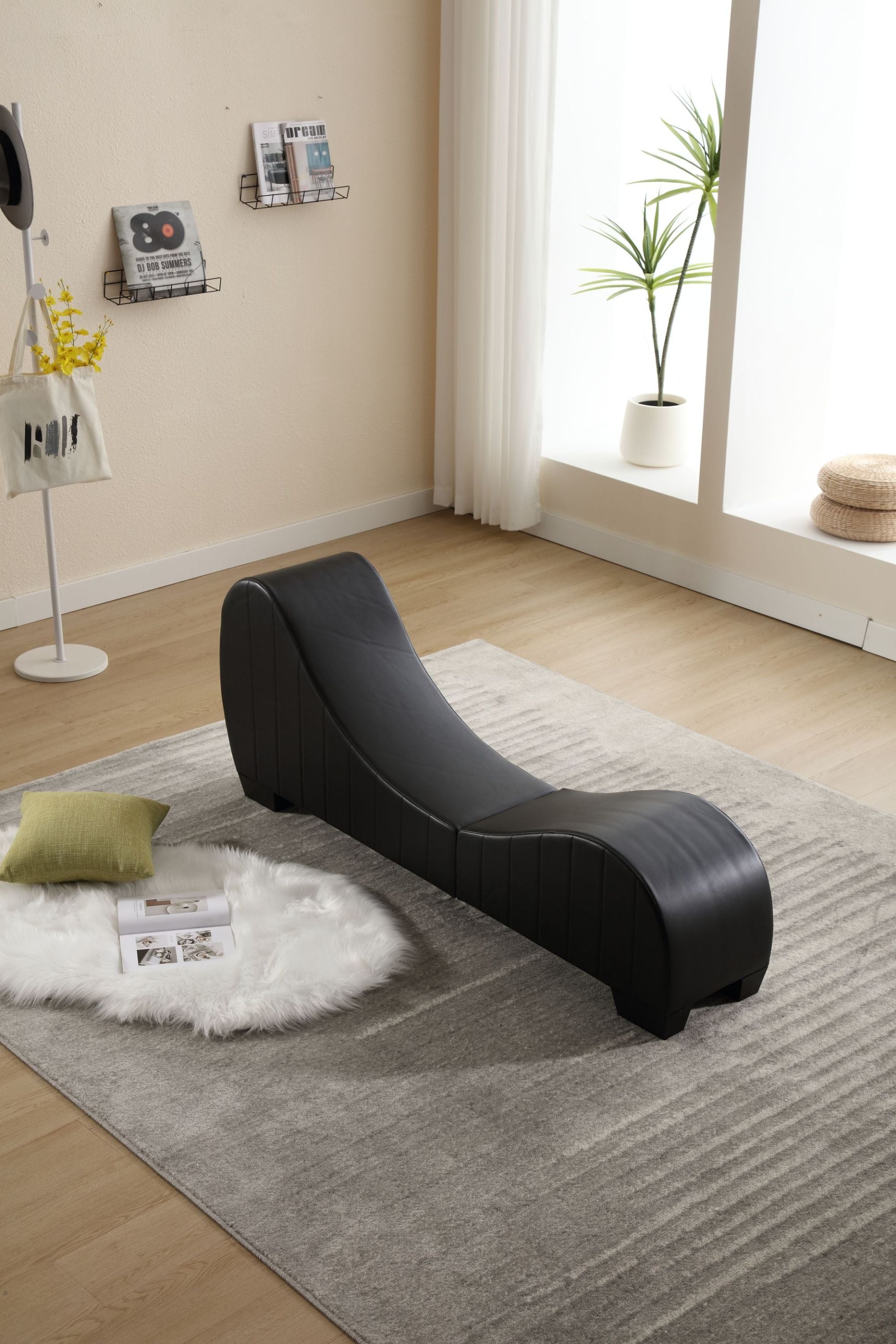 Factory Direct Yoga Chaise Lounge Collection for Stretching & Relaxation Modern Faux Leather Curved Sofa, Modern Faux Leather Curved Sofa, Living Room Bedroom Accent