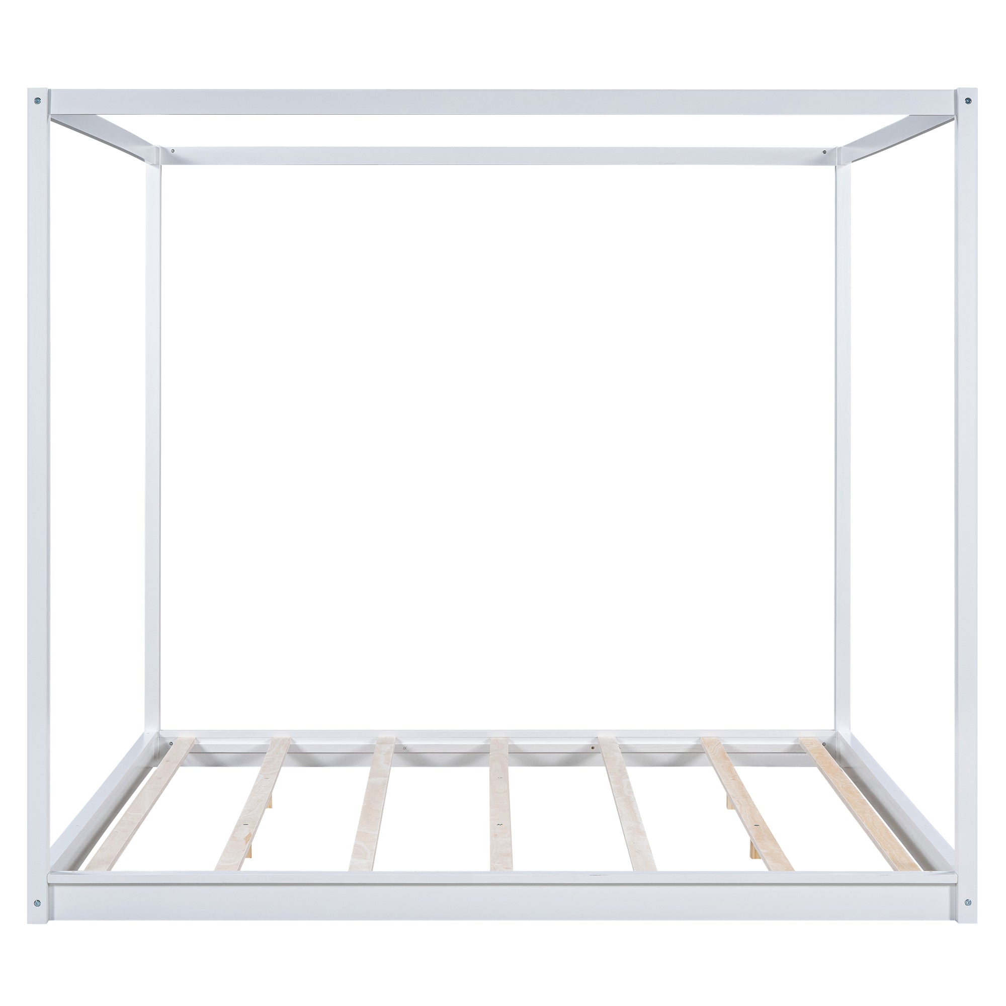 King Size Canopy Platform Bed with Support Legs,White