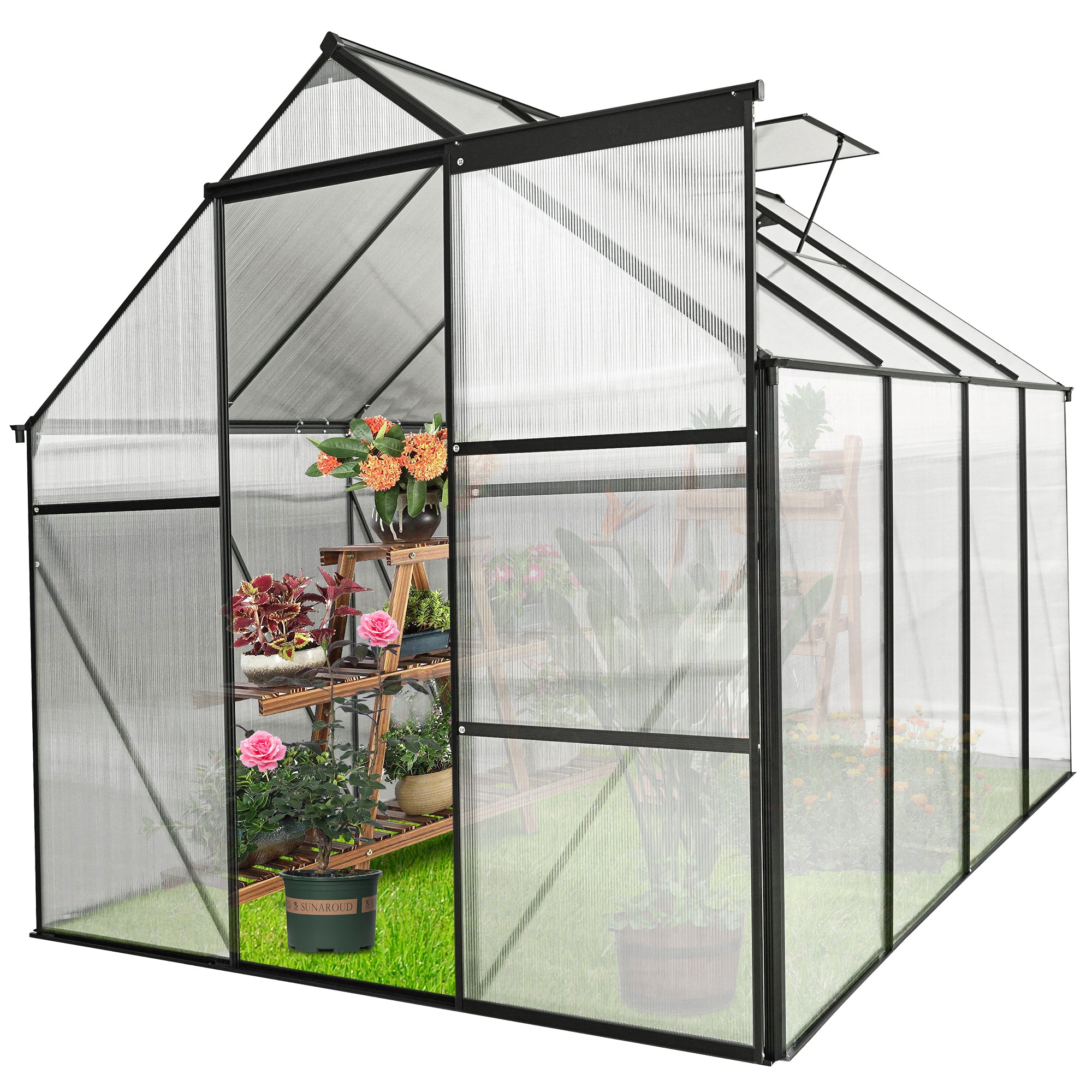 6x8 FT Polycarbonate Greenhouse Raised Base and Anchor Aluminum Heavy Duty Walk-in Greenhouses for Outdoor Backyard in All Season