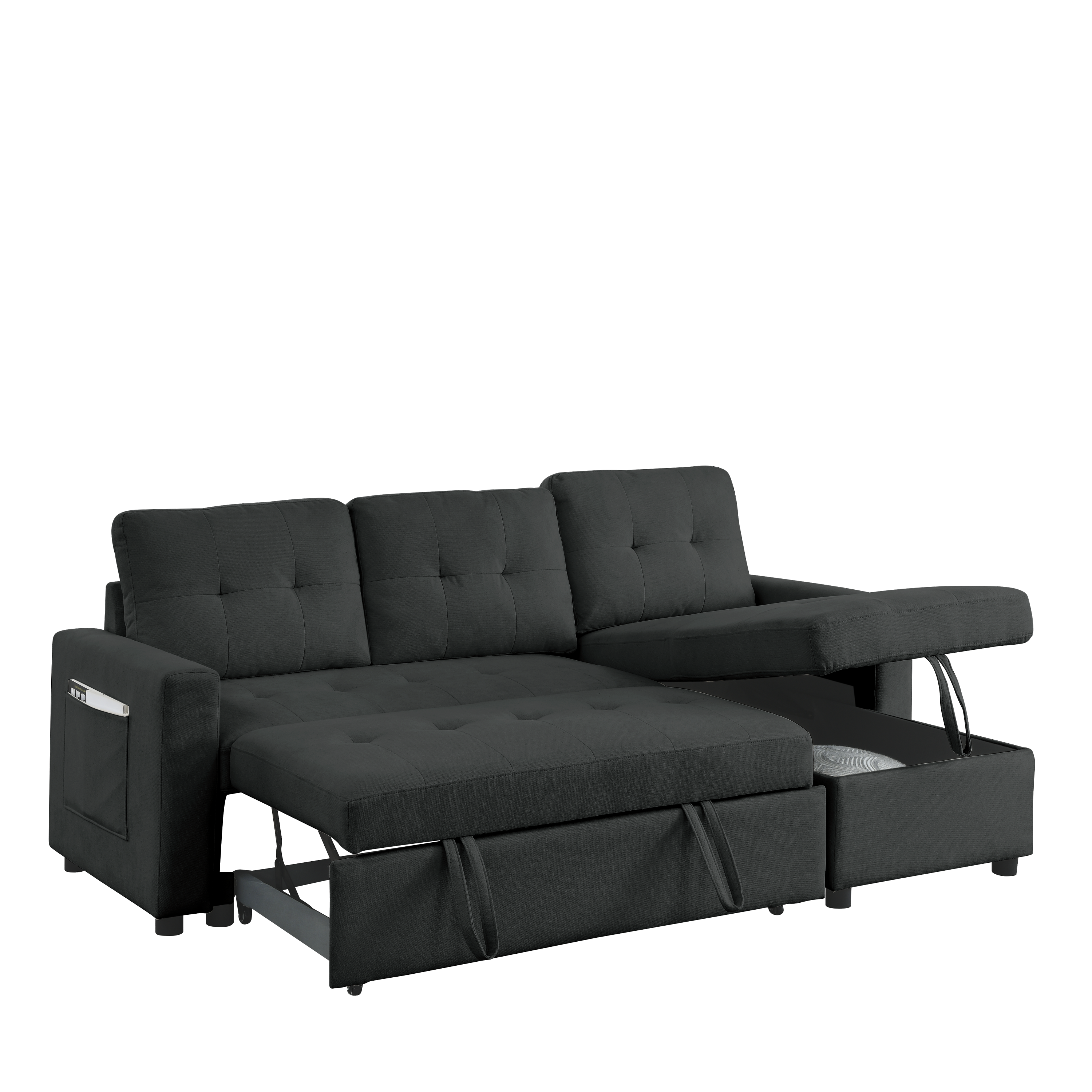 MH 78.5" Sleeper Sofa Bed Reversible Sectional Couch with Storage Chaise and Side storage bag for Small Space Living Room Furniture Set