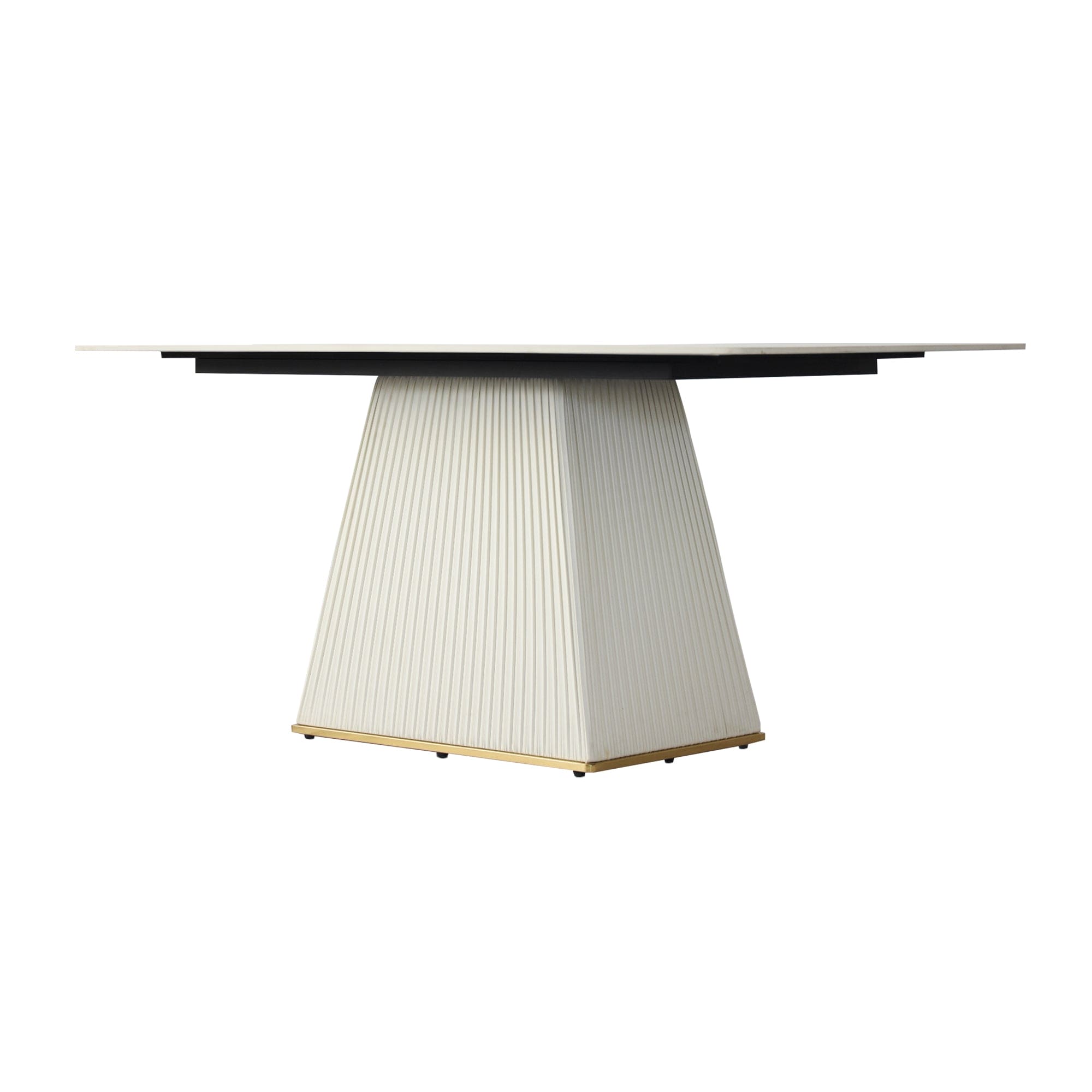 78.74" modern artificial stone Pandora straight side panel-beige PU plywood table legs-can accommodate 8 people.