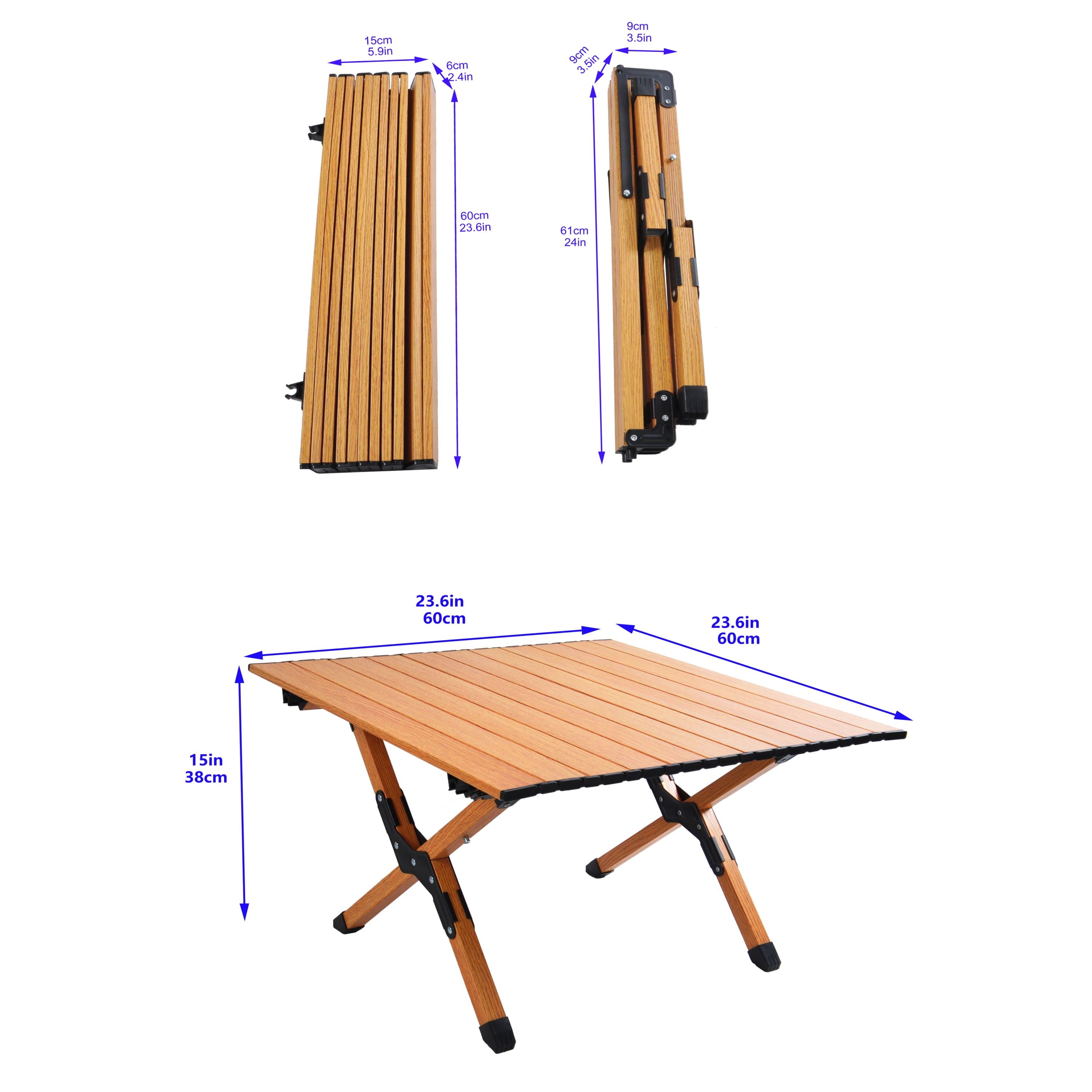 Portable picnic table, rollable aluminum alloy table top with folding solid X-shaped frame ZB1001MW