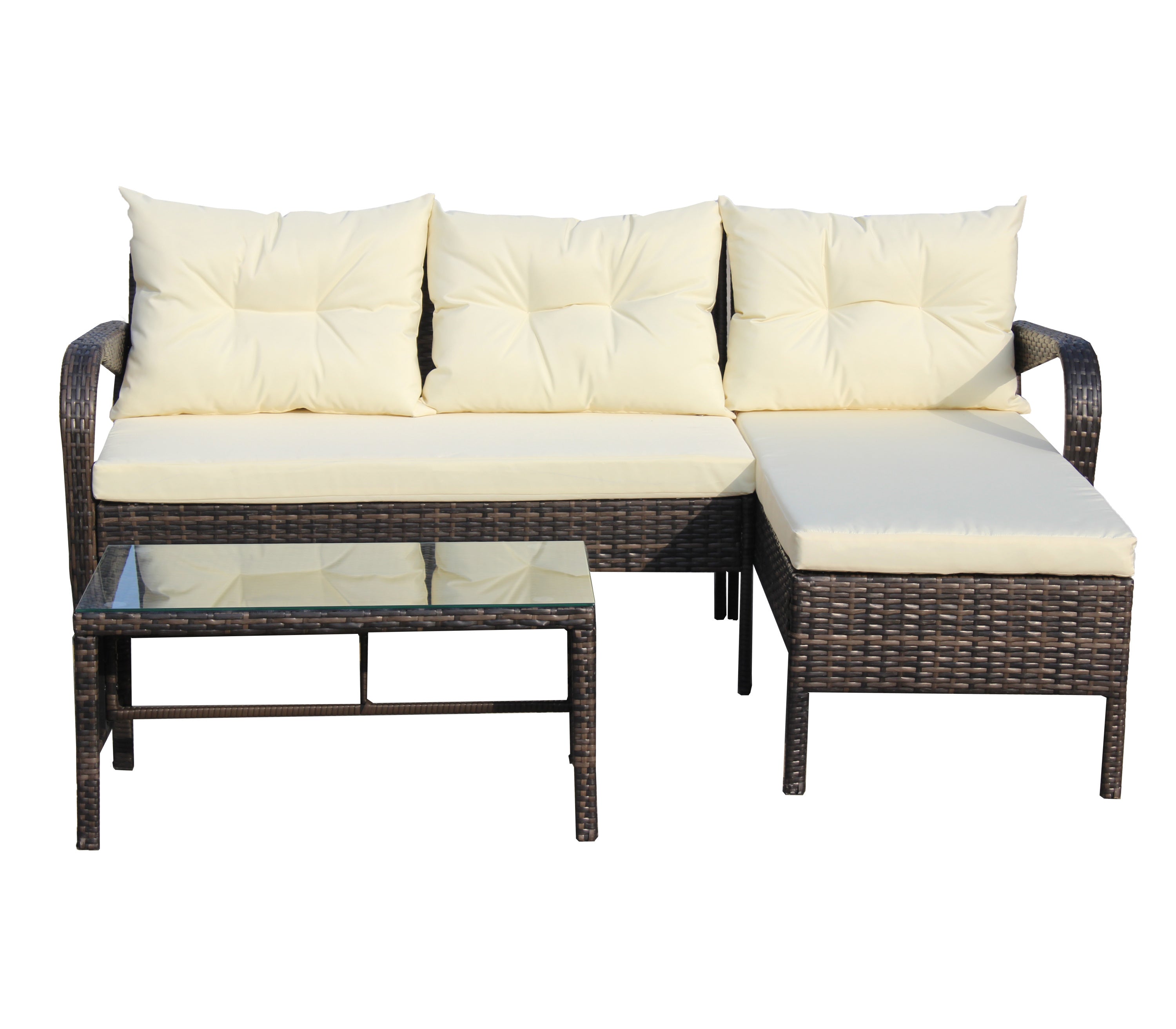 Outdoor patio Furniture sets 3 piece Conversation set wicker Ratten Sectional Sofa With Seat Cushions(Beige Cushion)