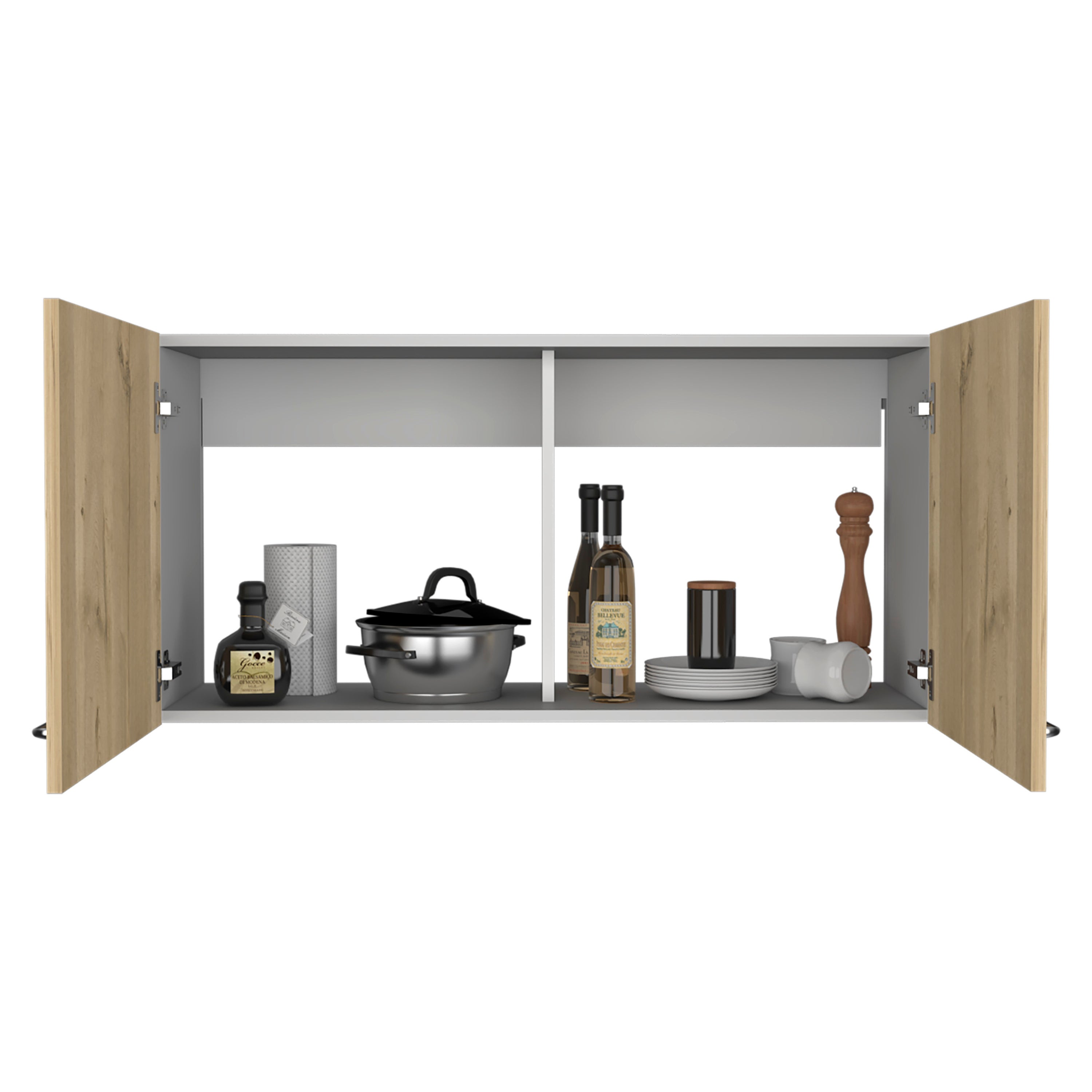 Wall Cabinet Toran, Two Shelves, Double Door, White / Light Oak Finish