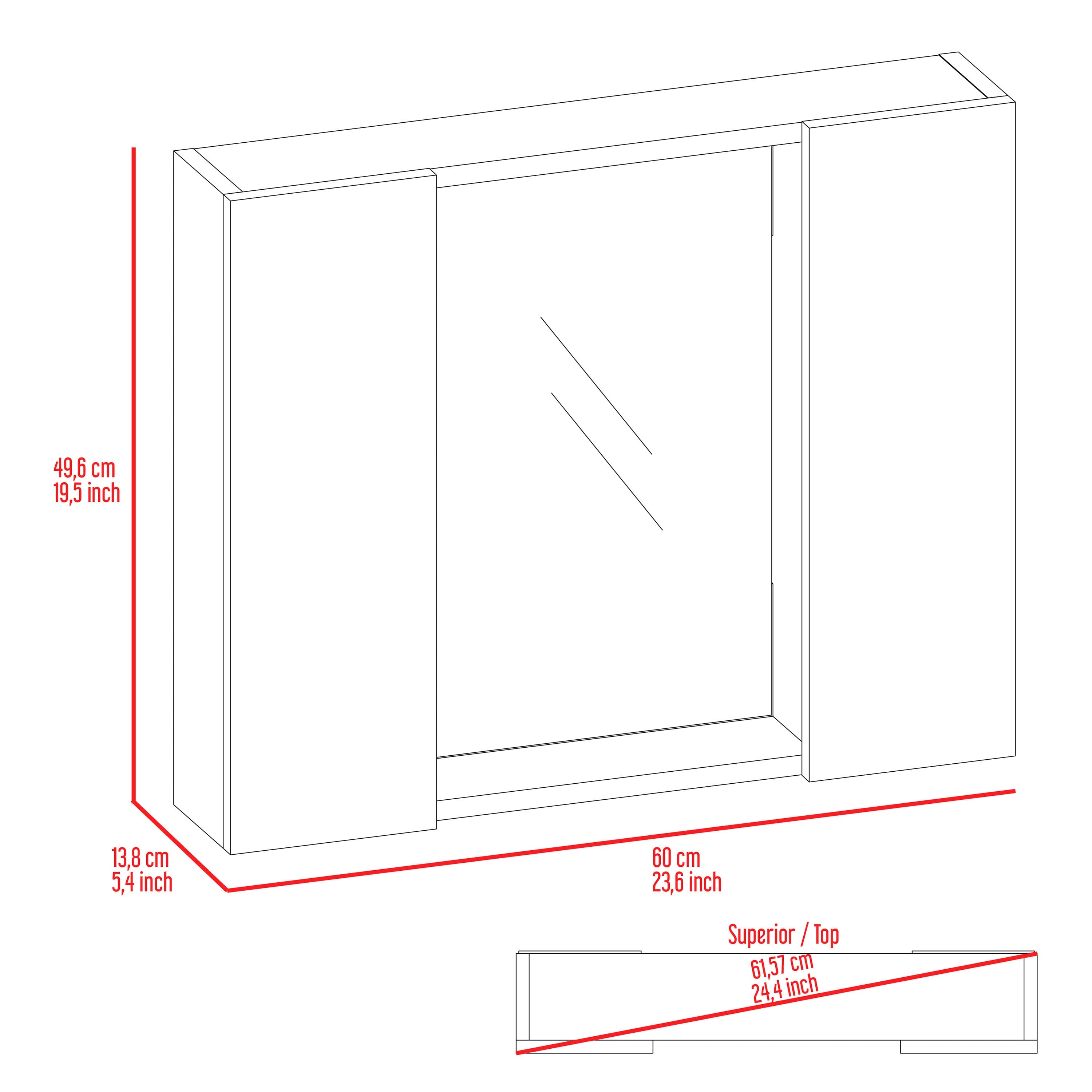 Medicine Cabinet Hops, Double Door, Mirror, One External Shelf, Black Wengue Finish