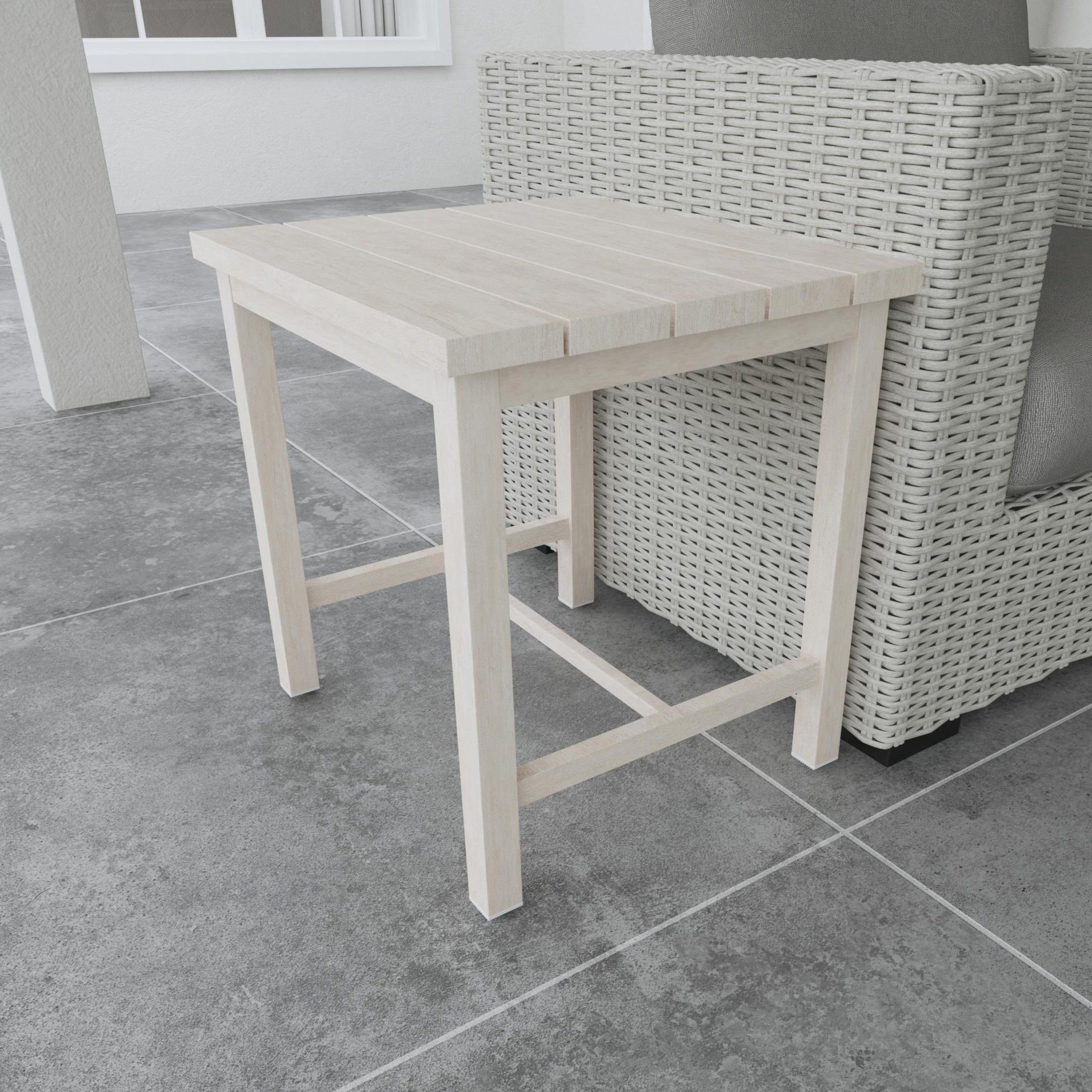 Durable Outdoor End Table - Solid Aluminum Construction, Whitewashed Birch Look - Natural Charm, Adjustable Levelers