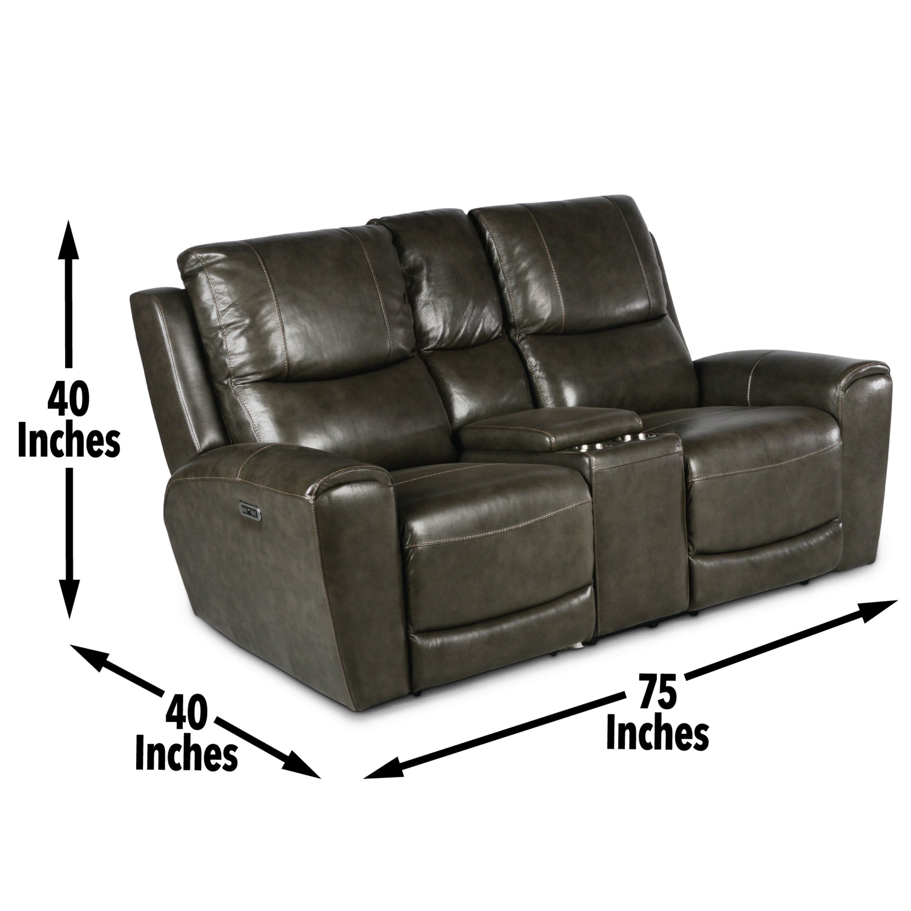 Leather Power Reclining Loveseat with Console - Contemporary Style, Dual Reclining Seats - USB Charging, Hidden Storage