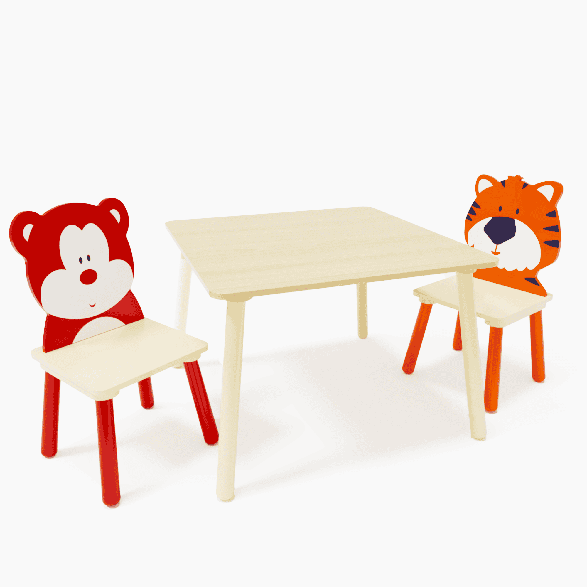 Kids Table and 2 Chairs Set, 3 Pieces Toddler Table and Chair Set, Wooden Activity Play Table Set (Bear&Tiger)